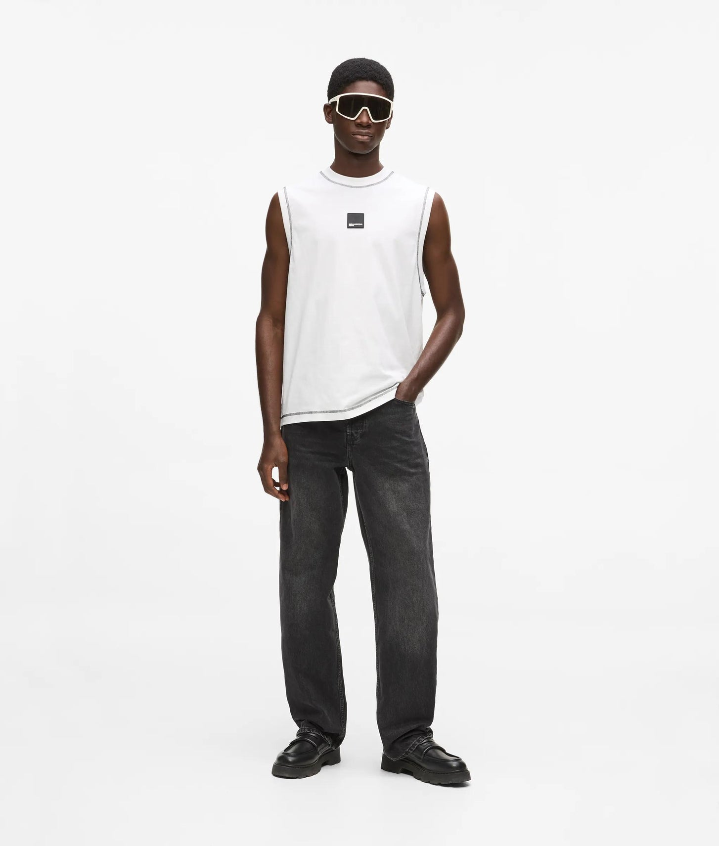 Karl Lagerfeld Relaxed Contrast Stitch Tank Top White