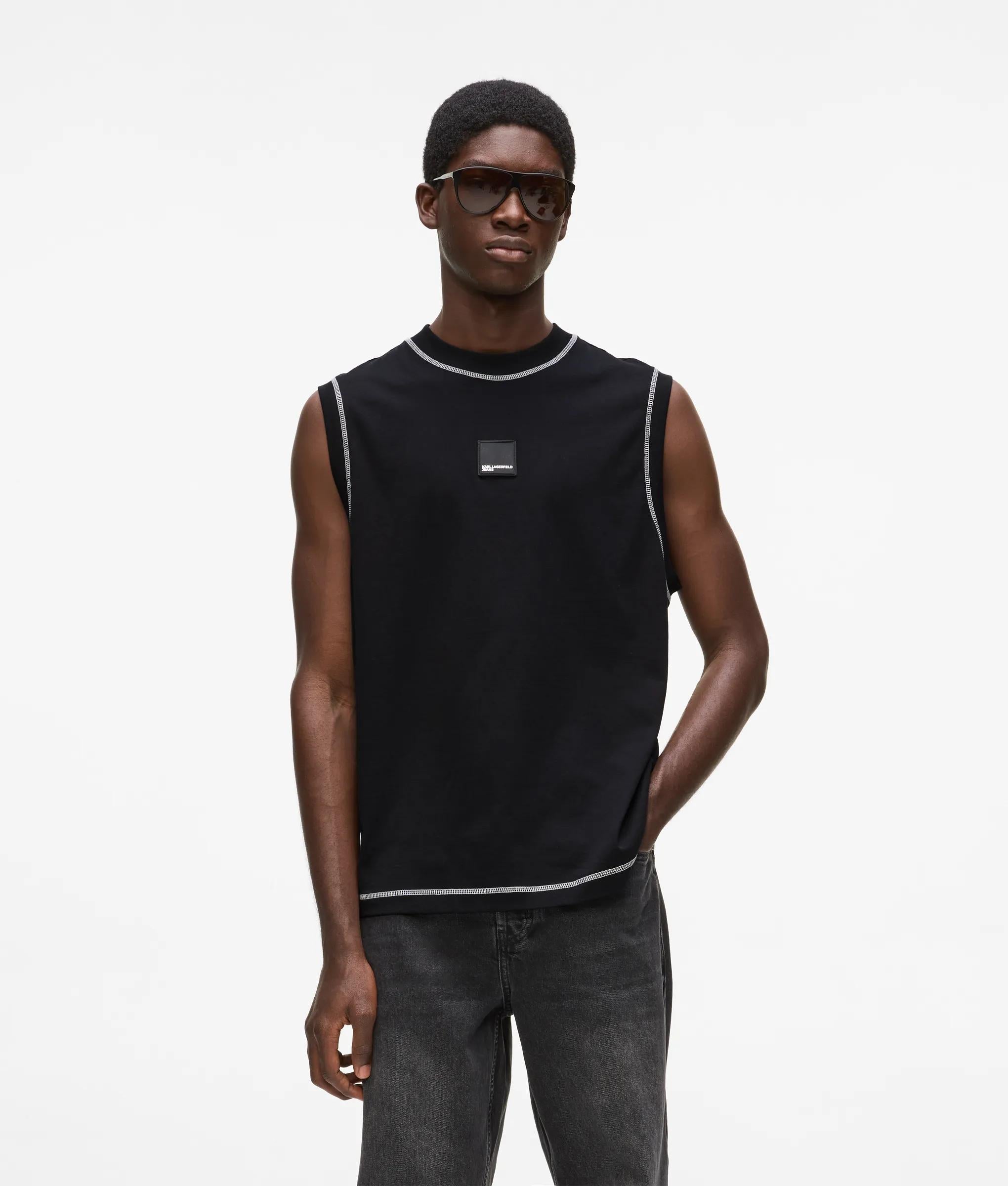 Karl Lagerfeld Relaxed Contrast Stitch Tank Top Black