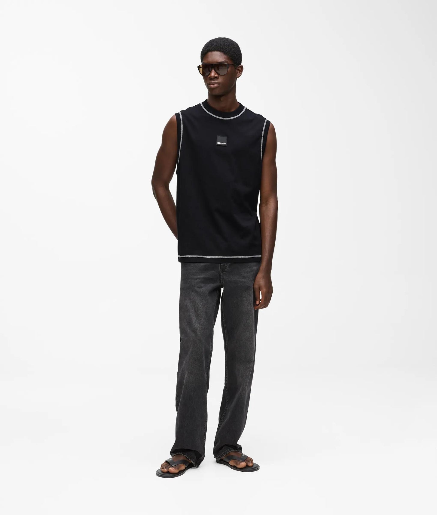 Karl Lagerfeld Relaxed Contrast Stitch Tank Top Black