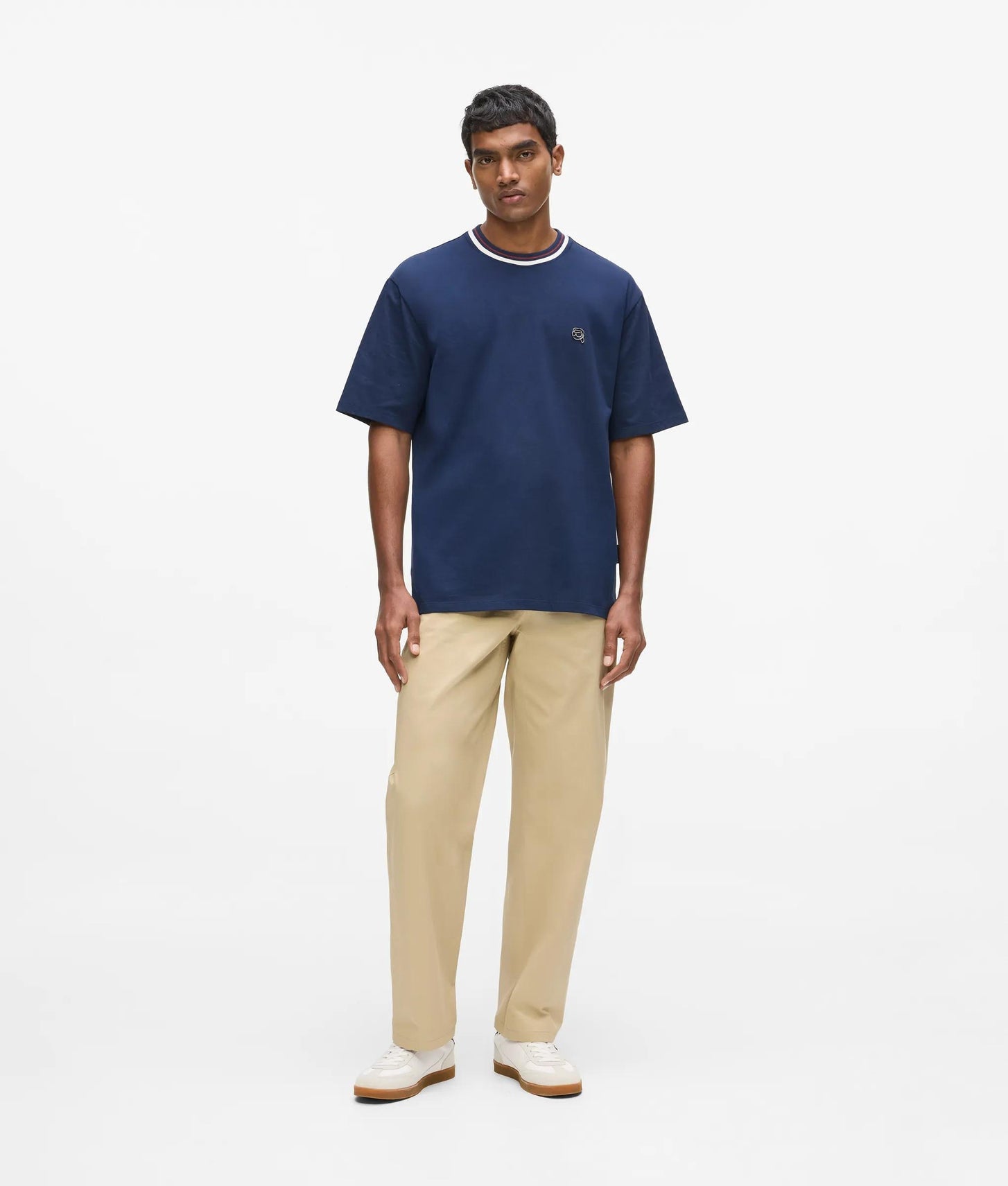 Karl Lagerfeld Ikon Striped Neck T-Shirt Medieval Blue
