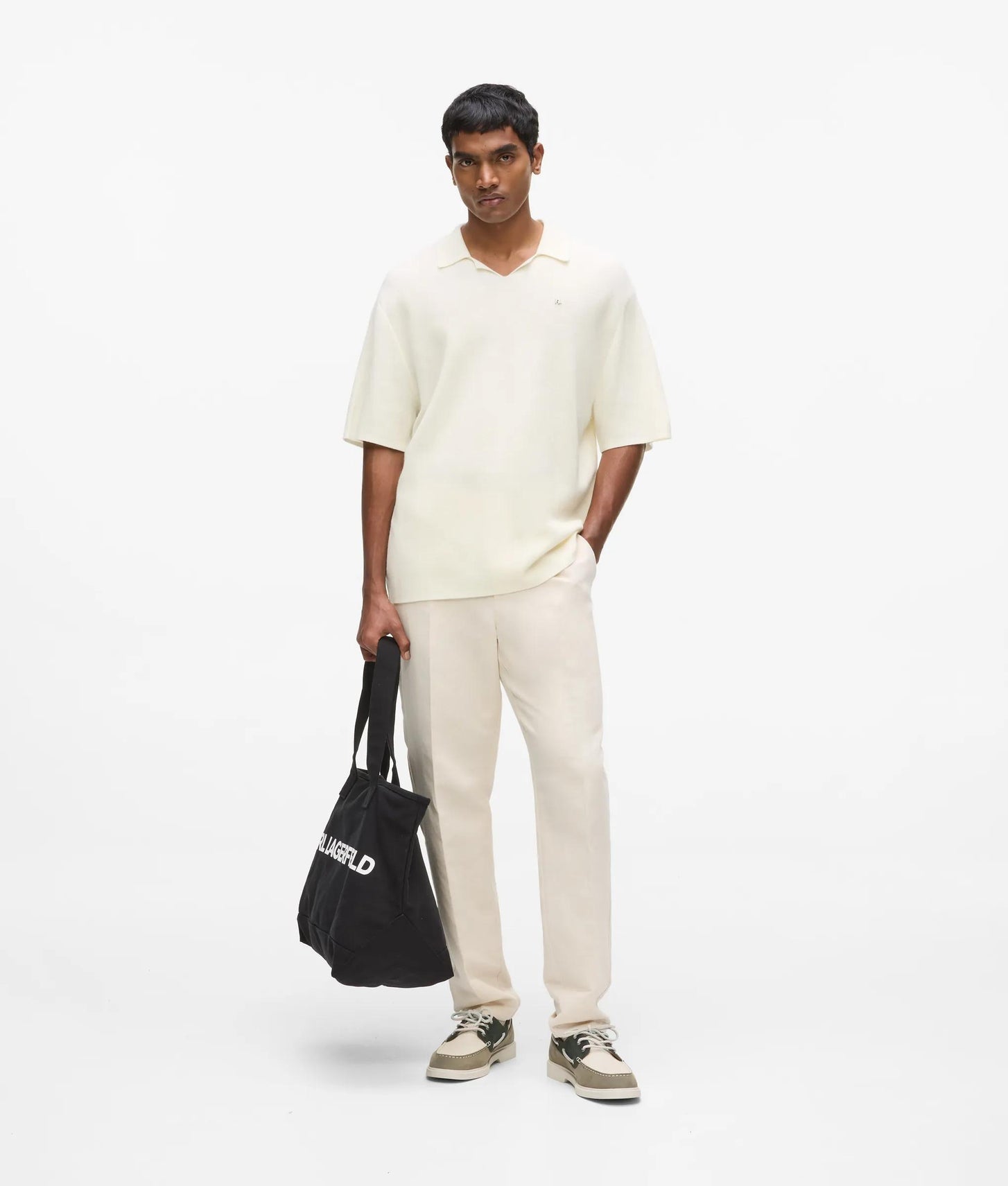Karl Lagerfeld Knitted Boxy Polo Shirt Cannoli Cream