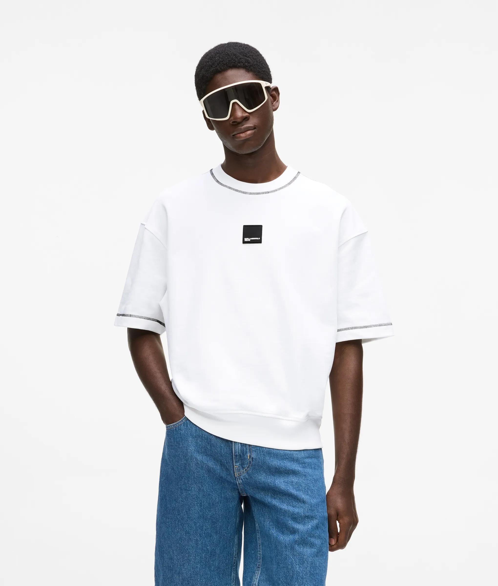 Karl Lagerfeld Short-Sleeved Contrast Stitch Sweatshirt White