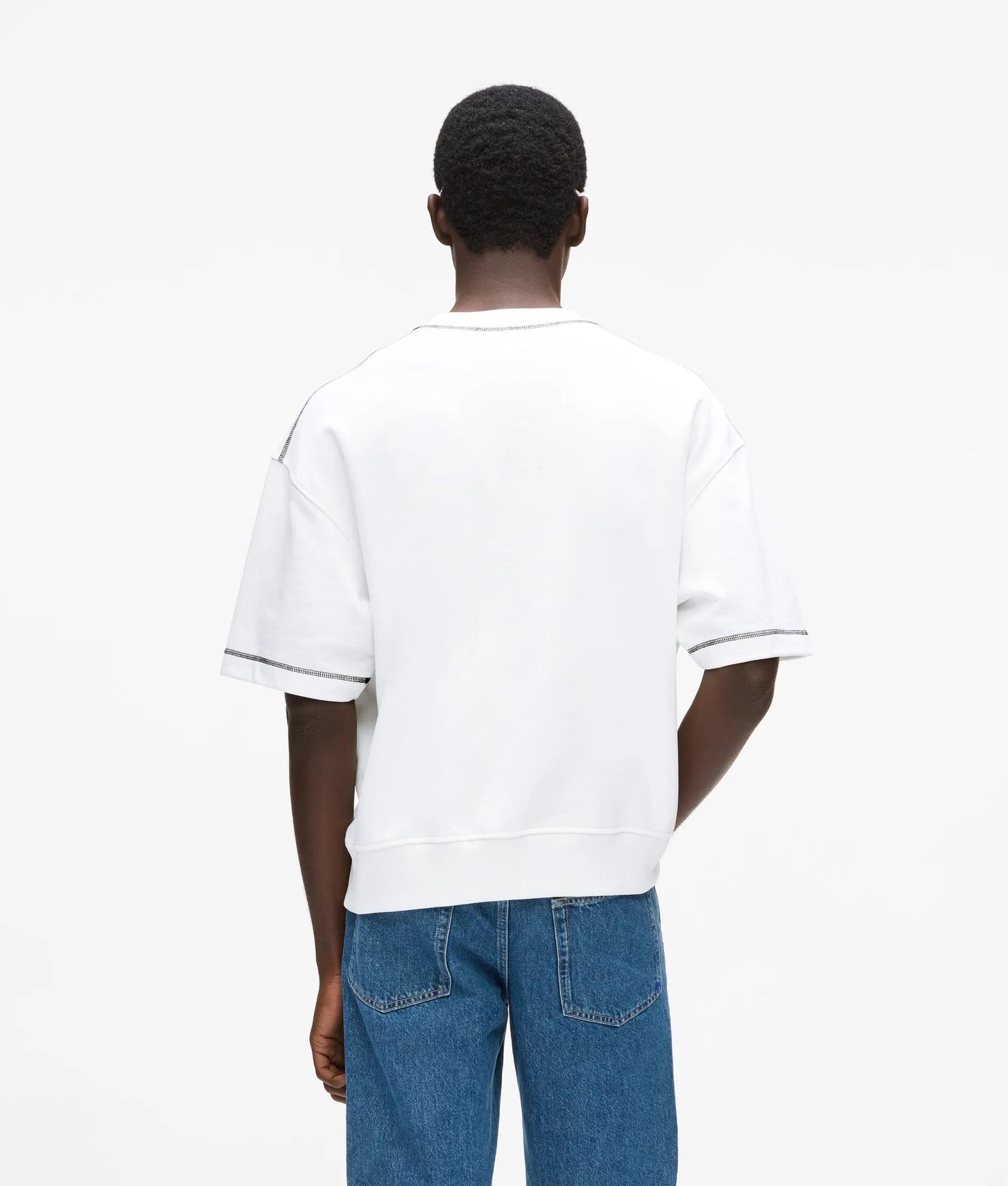 Karl Lagerfeld Short-Sleeved Contrast Stitch Sweatshirt White