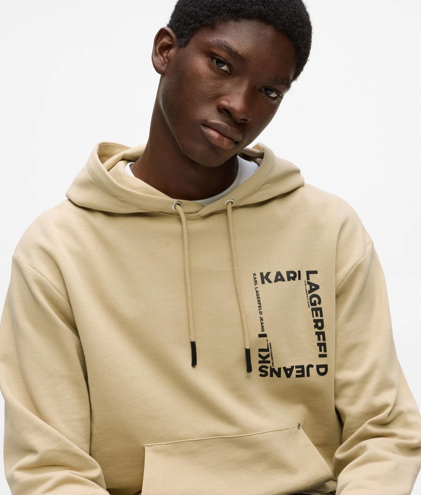 Karl Lagerfeld Frame Logo Hoodie Pale Khaki