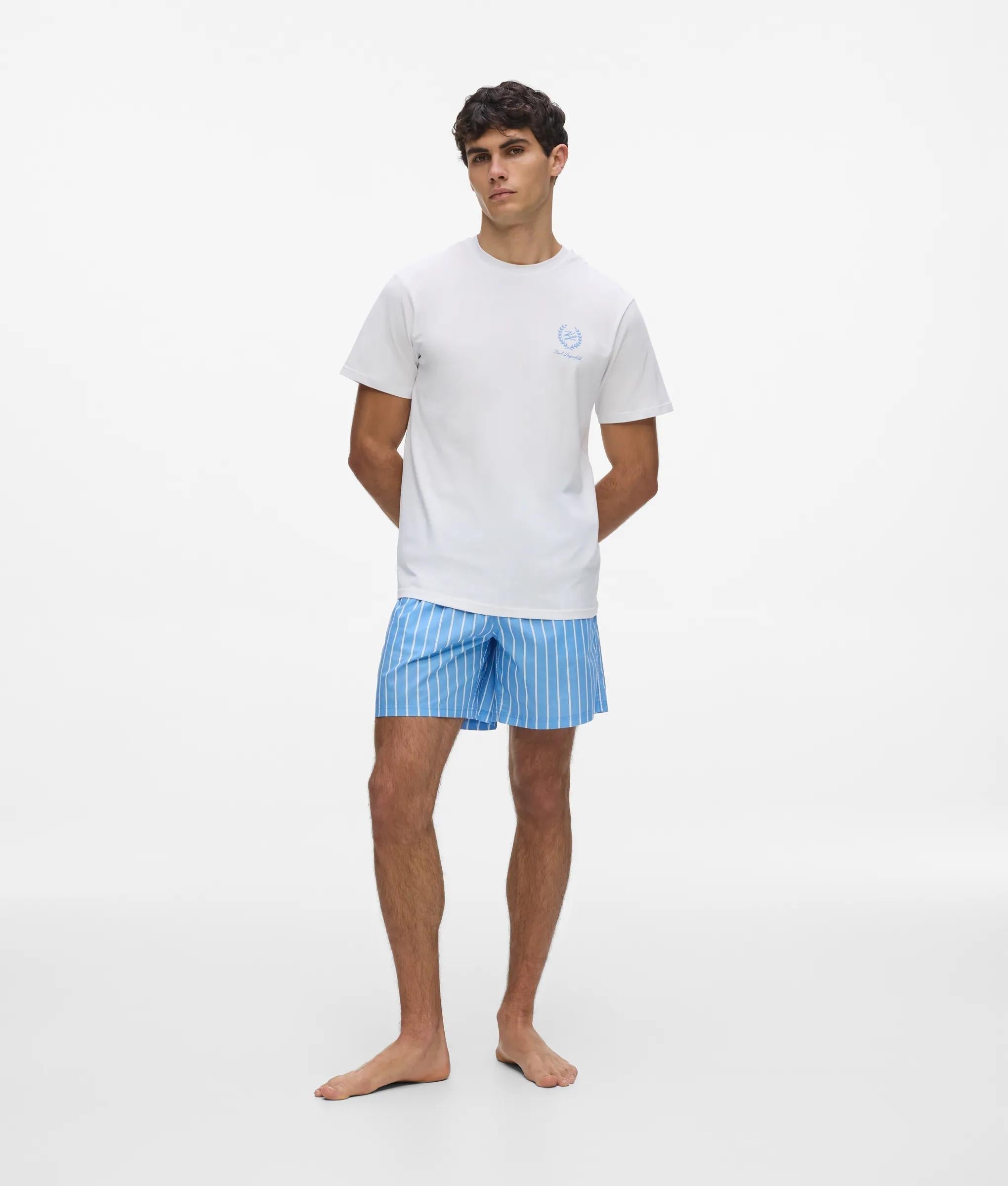 Karl Lagerfeld Striped Shorts Pajama Set White-Pinstripe