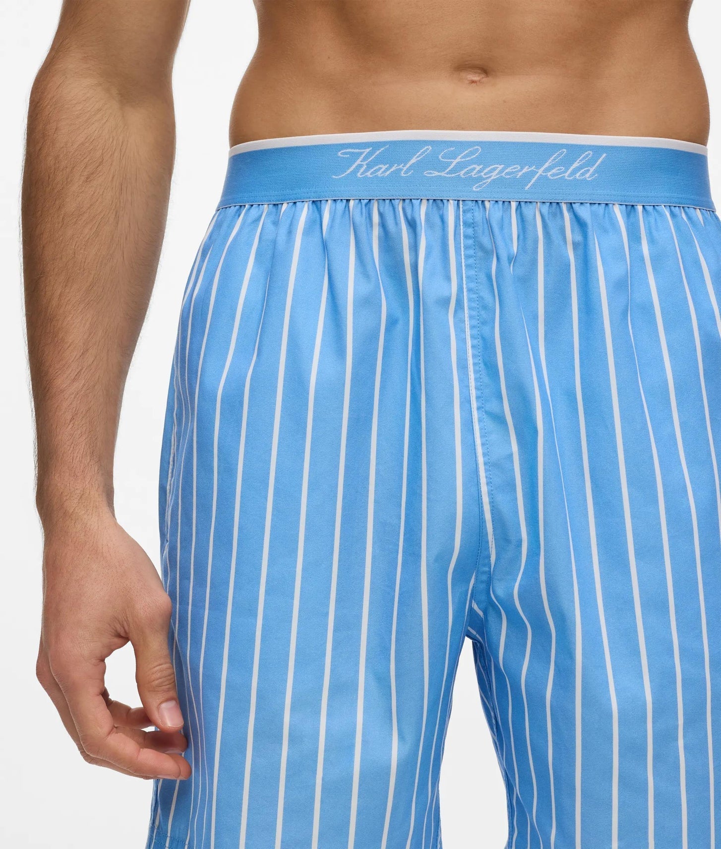 Karl Lagerfeld Striped Shorts Pajama Set White-Pinstripe