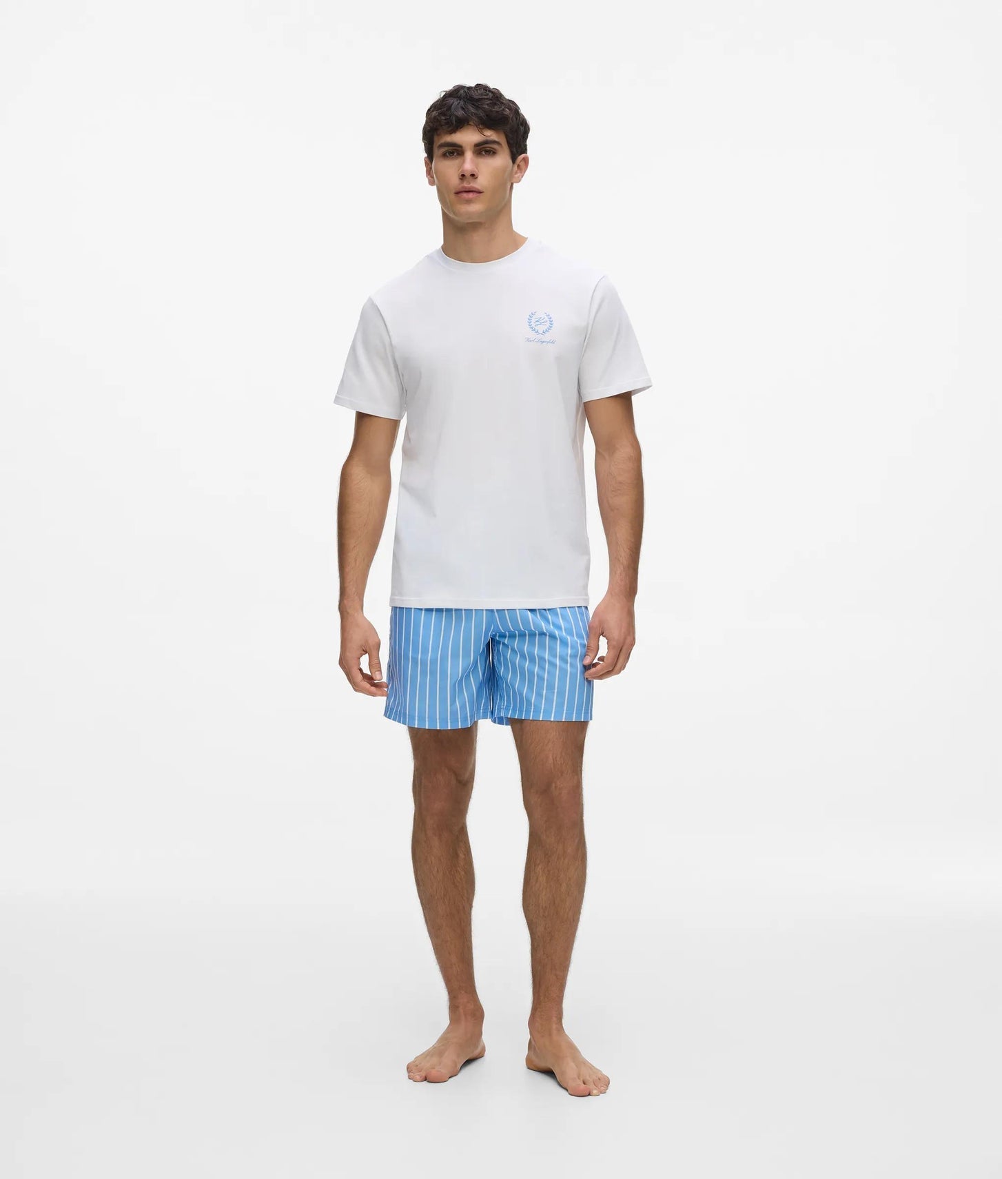 Karl Lagerfeld Striped Shorts Pajama Set White-Pinstripe