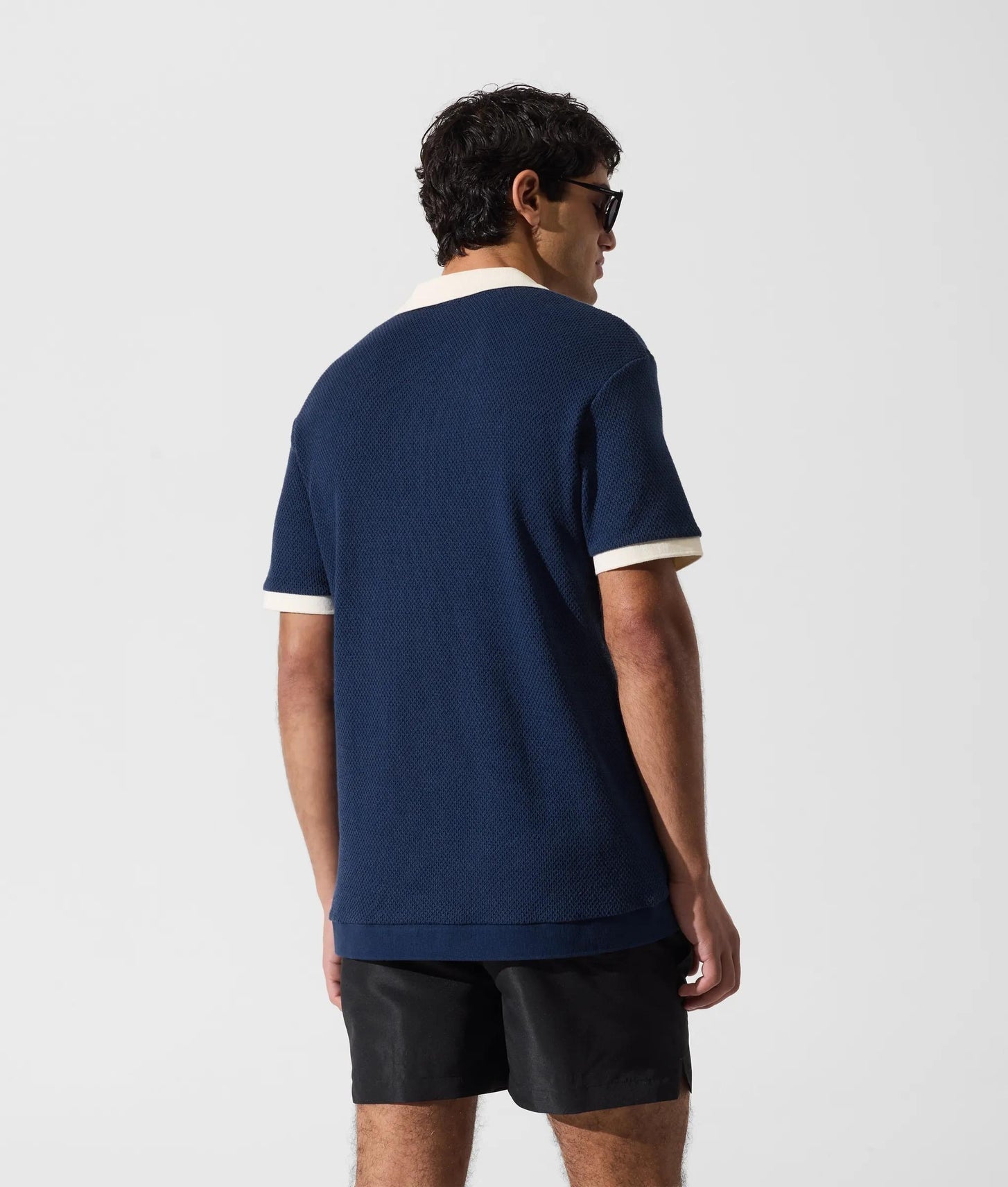 Karl Lagerfeld Metal Monogram Crochet Polo Shirt Medieval Blue