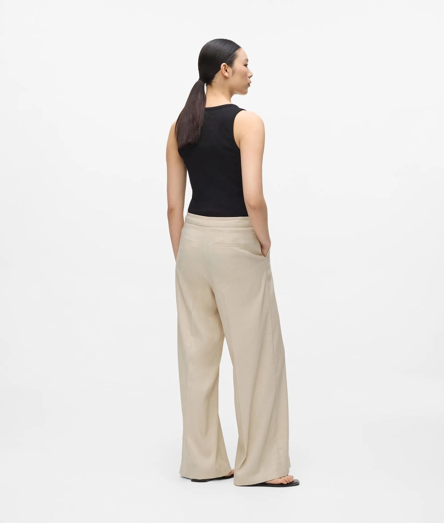 Karl Lagerfeld Wide Leg Linen Blend Pants Safari