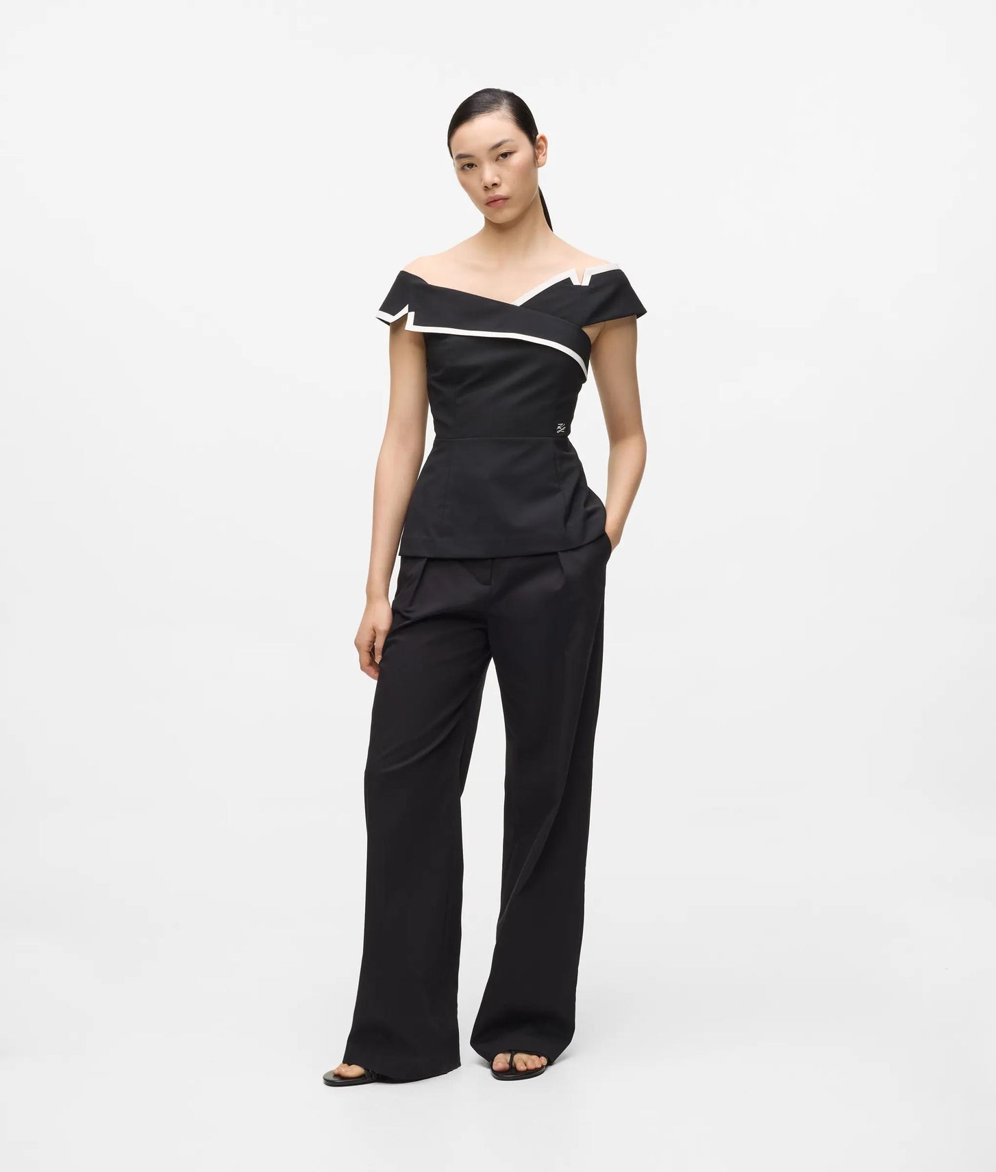 Karl Lagerfeld Tailored Off-Shoulder Top Black