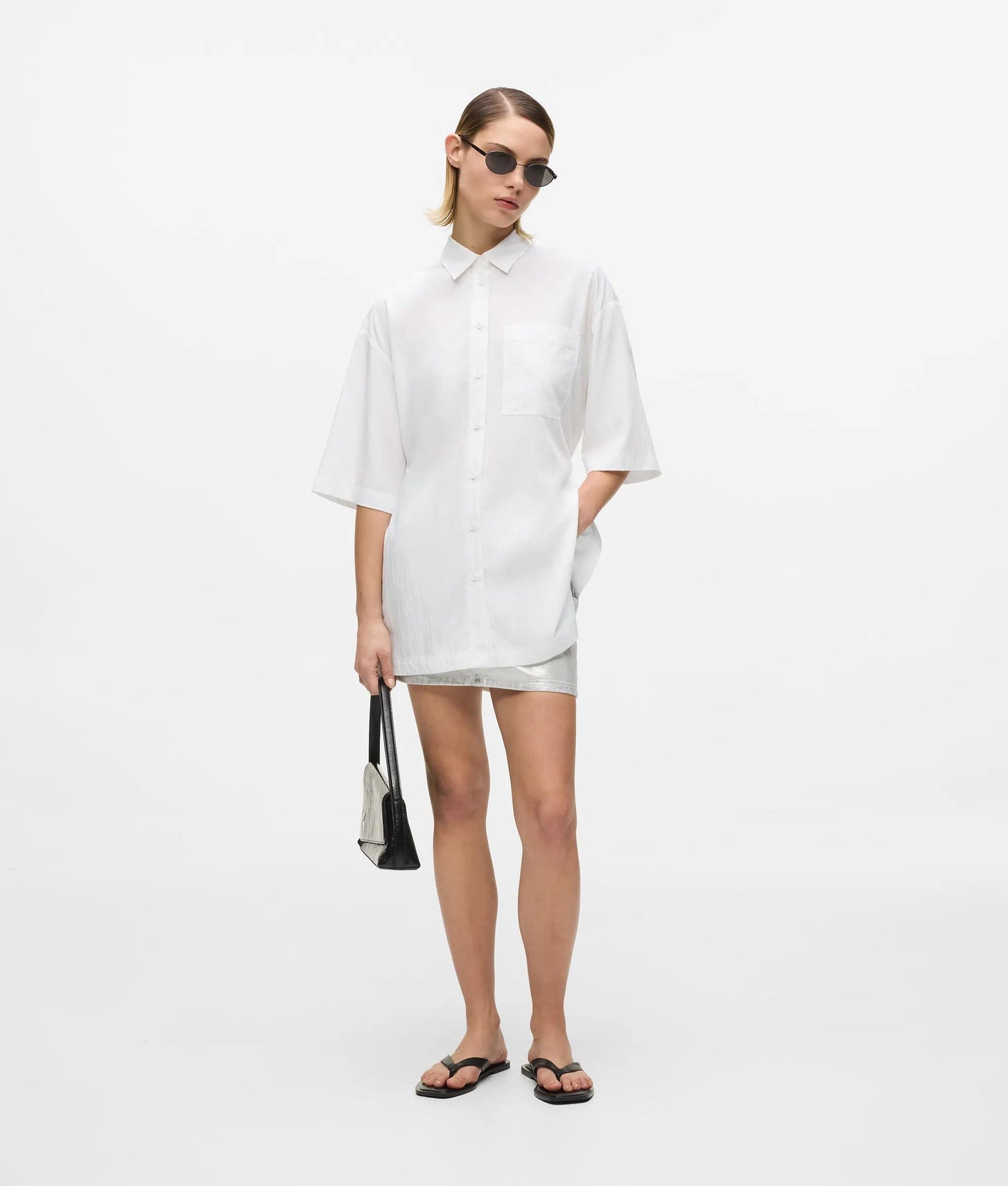 Karl Lagerfeld Short-Sleeved Tie Waist Shirt White