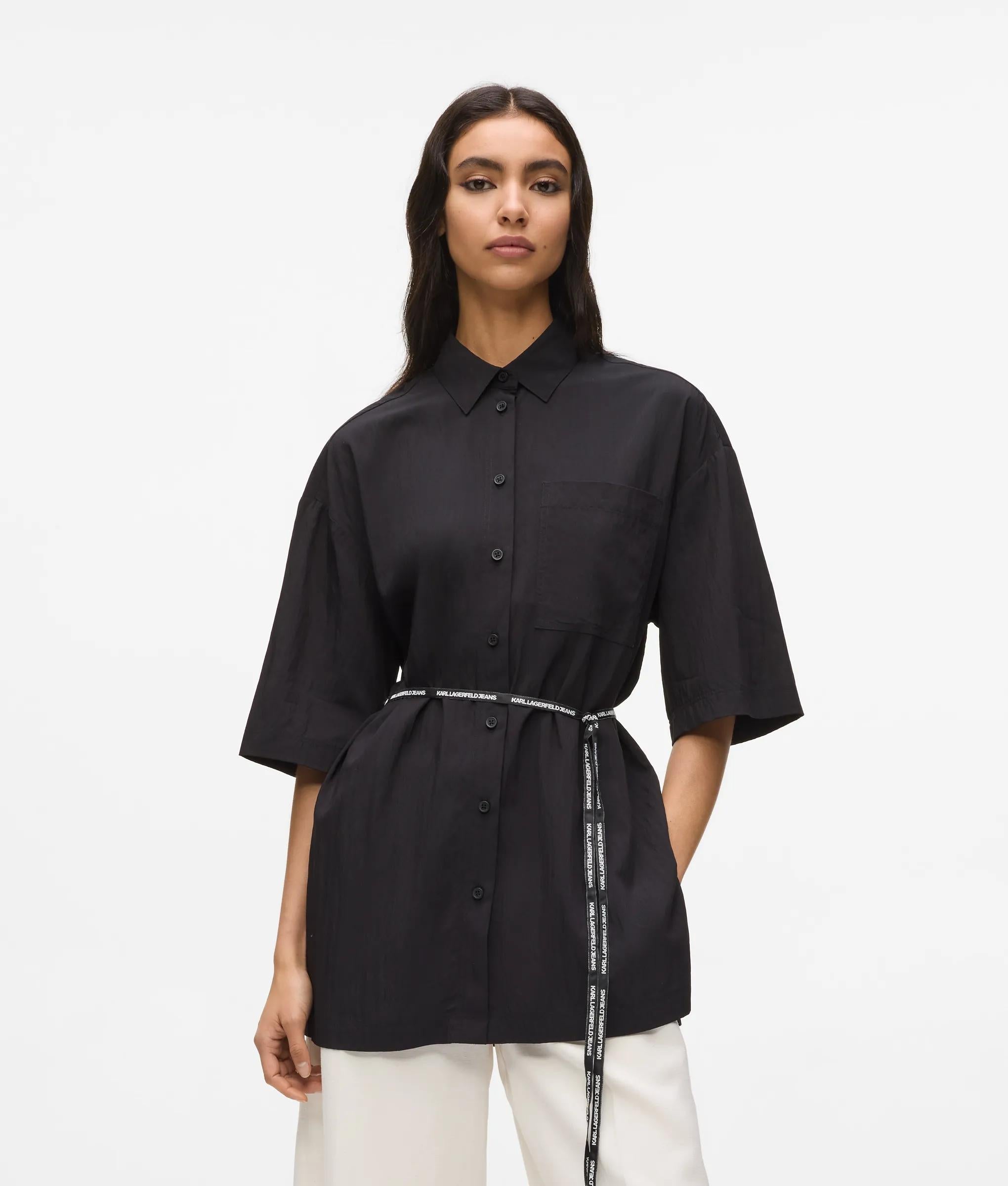Karl Lagerfeld Short-Sleeved Tie Waist Shirt Black