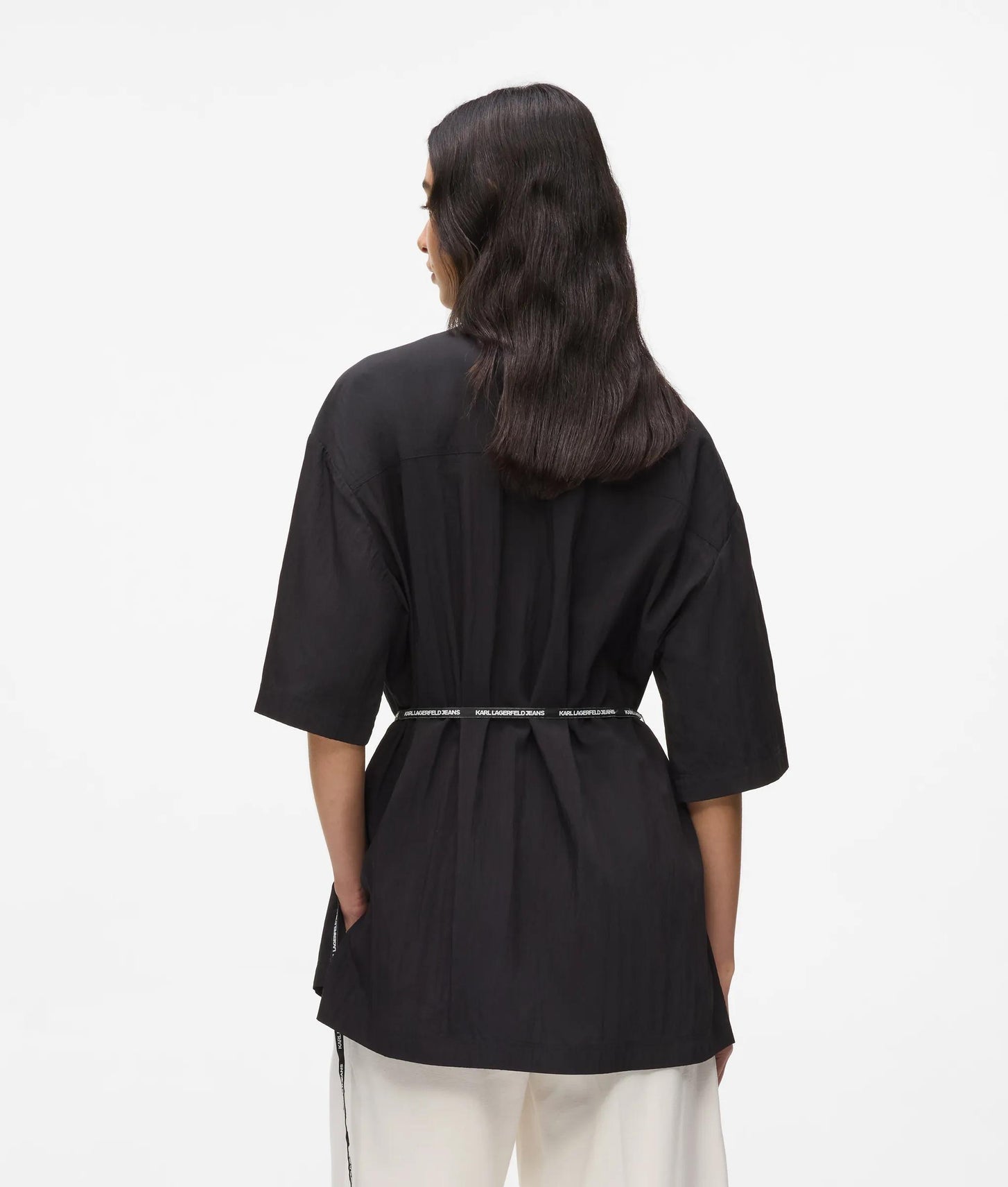 Karl Lagerfeld Short-Sleeved Tie Waist Shirt Black