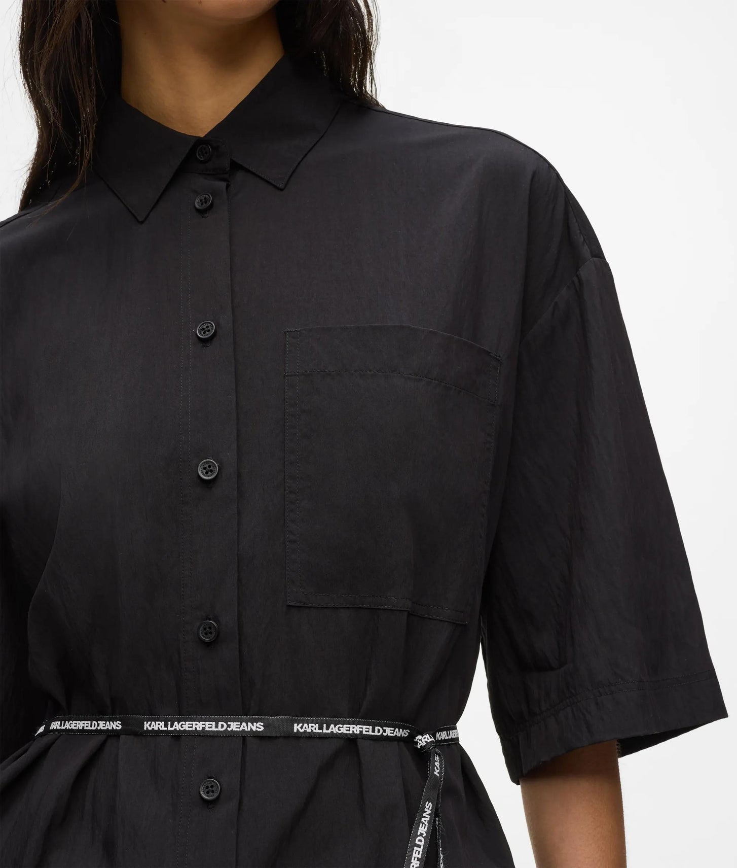 Karl Lagerfeld Short-Sleeved Tie Waist Shirt Black