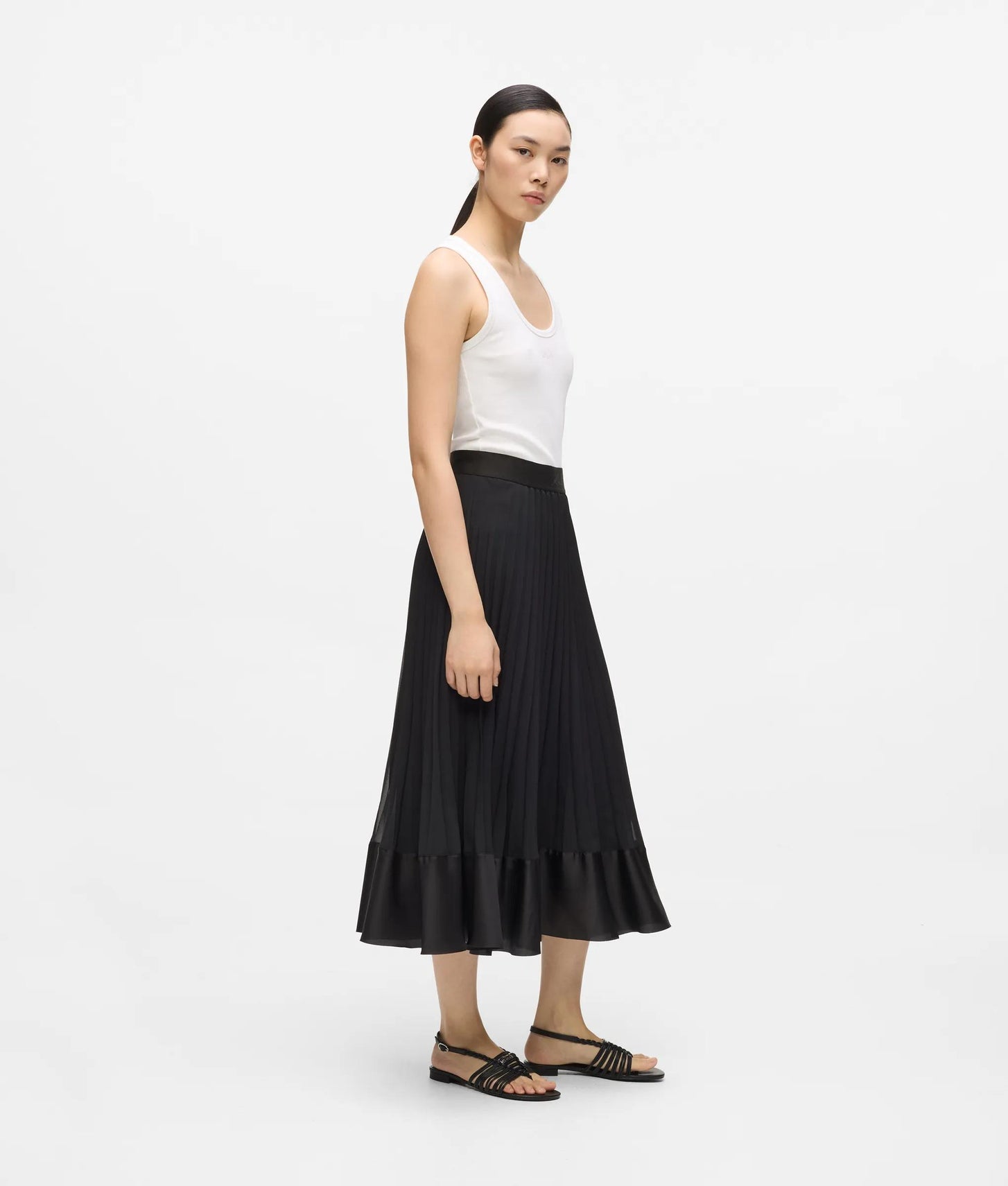 Karl Lagerfeld Satin Pleated Skirt Black