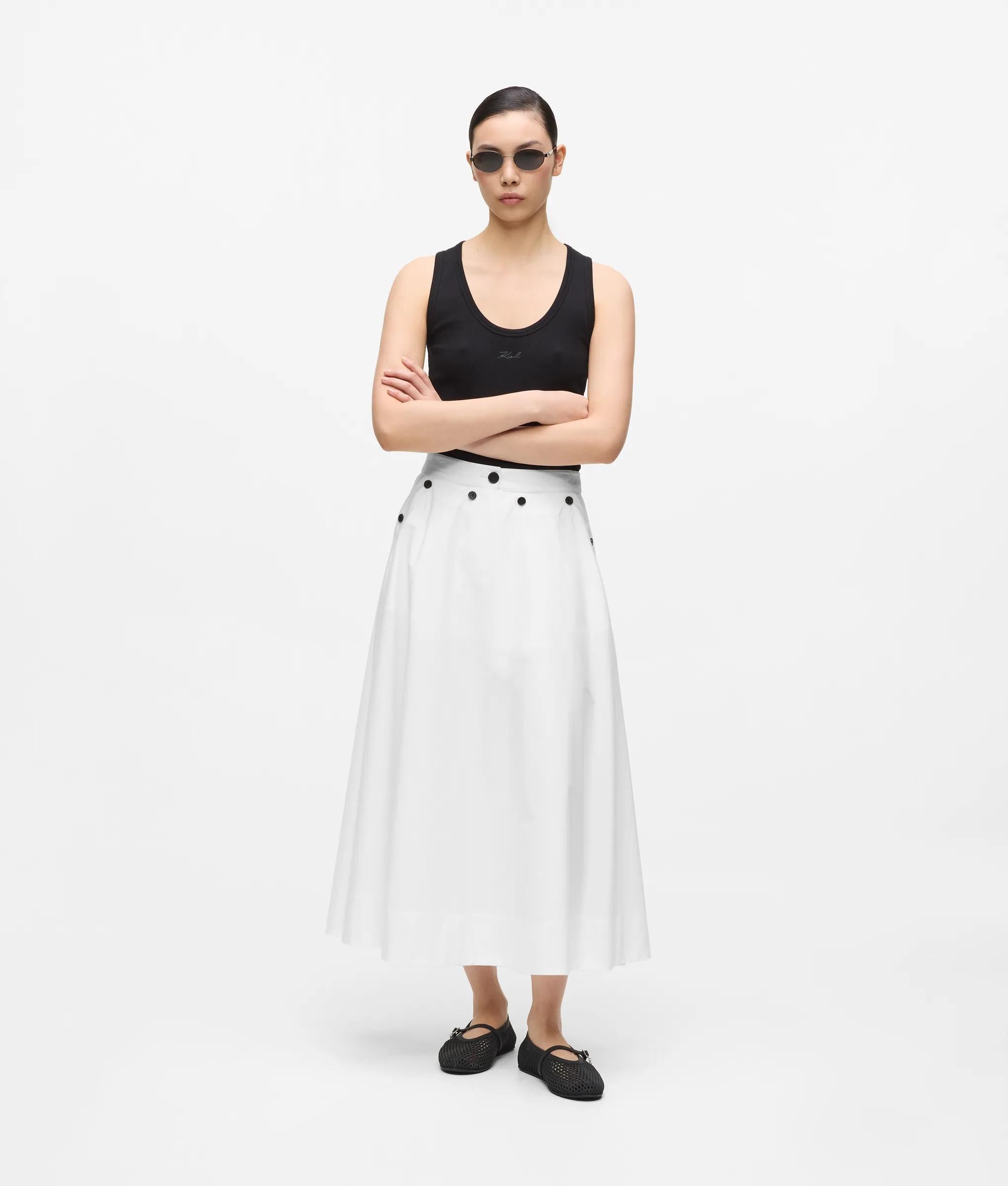 Karl Lagerfeld Button Detail A-Line Skirt White