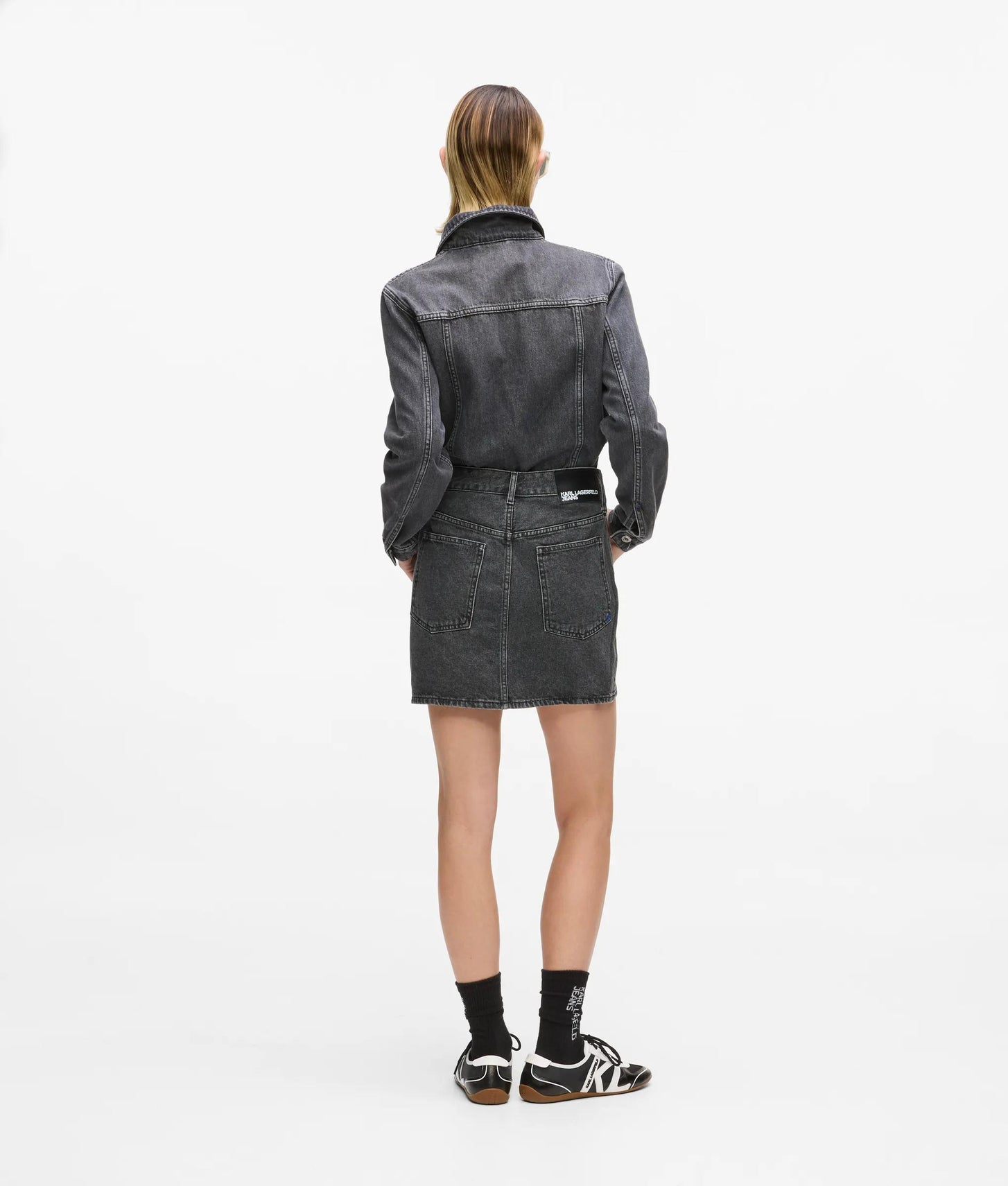 Karl Lagerfeld Denim Lace-Up Mini Skirt Washed Black