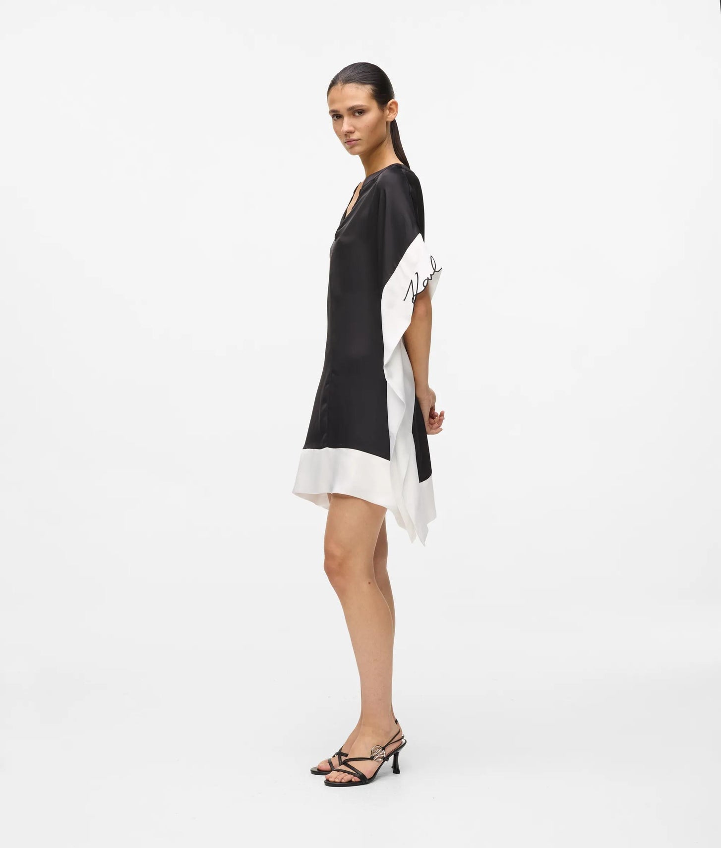 Karl Lagerfeld Signature Wide Sleeve Dress White/Black