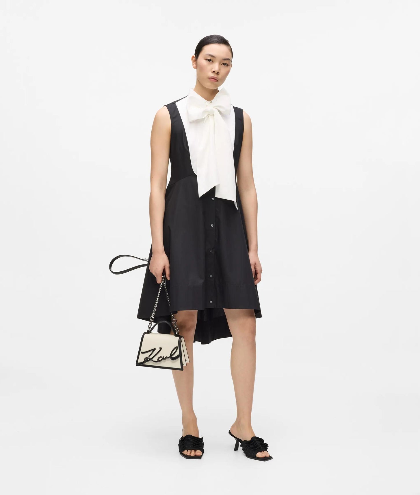 Karl Lagerfeld Bow Detail Shirt Dress White/Black