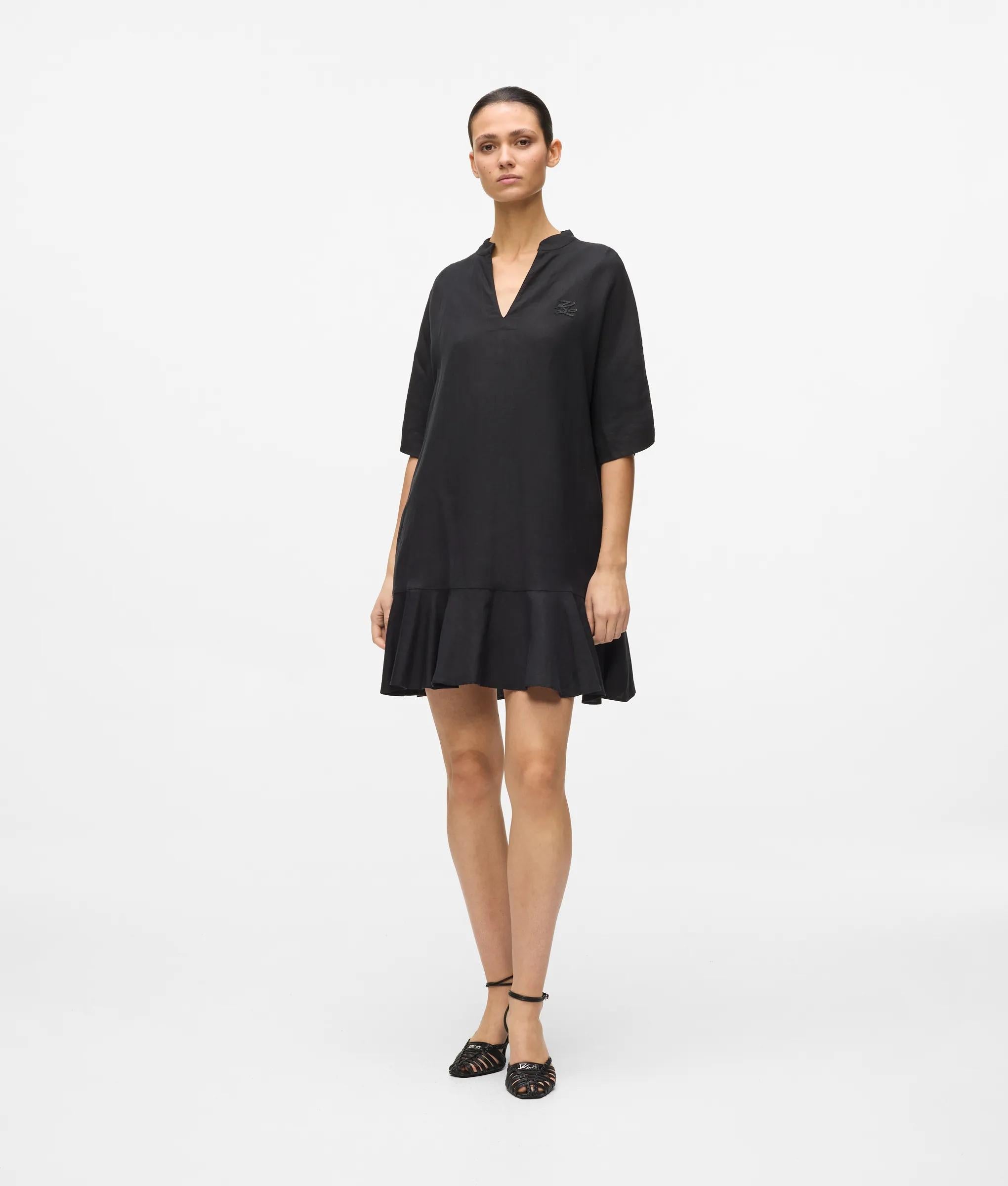 Karl Lagerfeld Linen Blend Shift Dress Black
