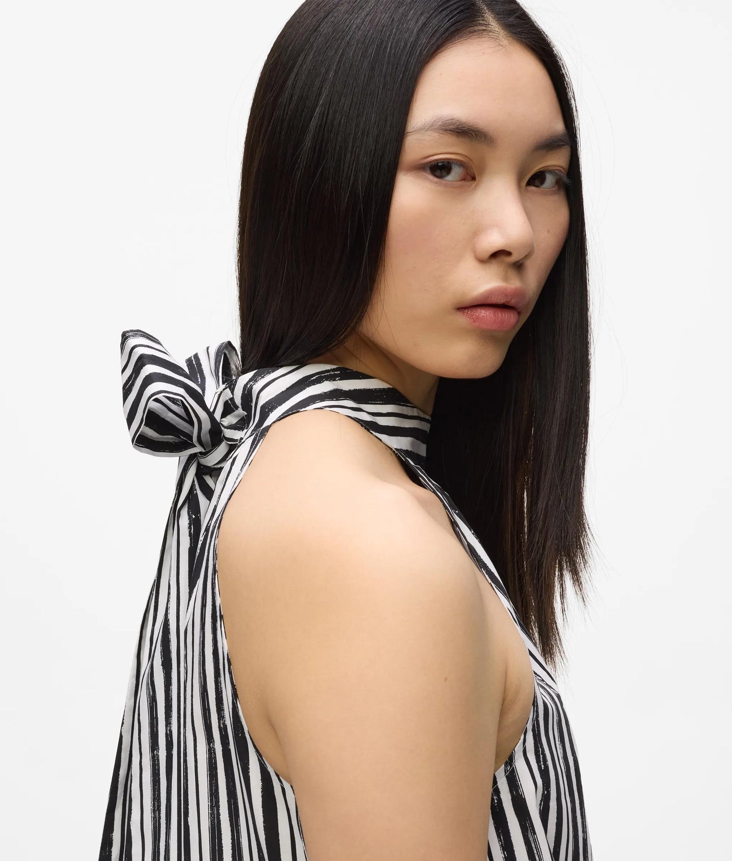 Karl Lagerfeld Striped Halterneck Maxi Dress Black Stripes