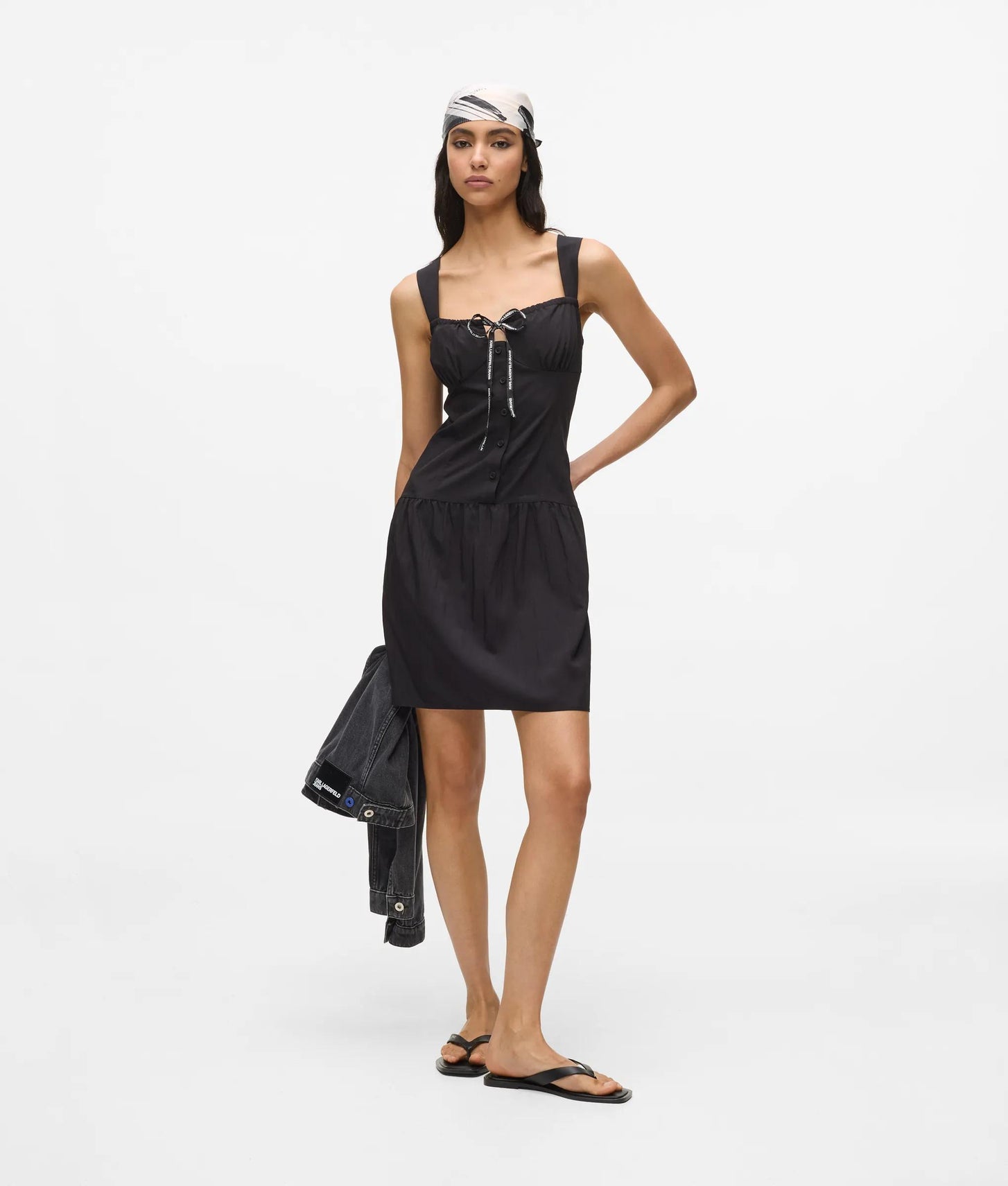Karl Lagerfeld Tie Detail Mini Dress Black
