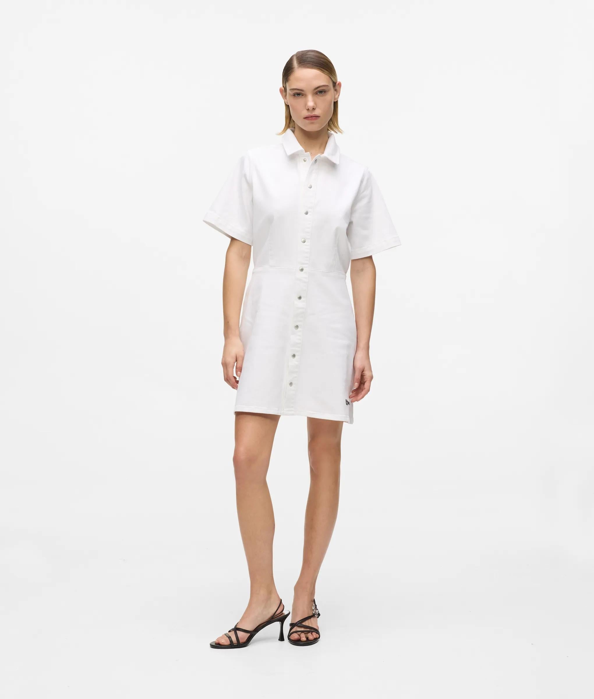 Karl Lagerfeld Short-Sleeved White Denim Dress White Denim