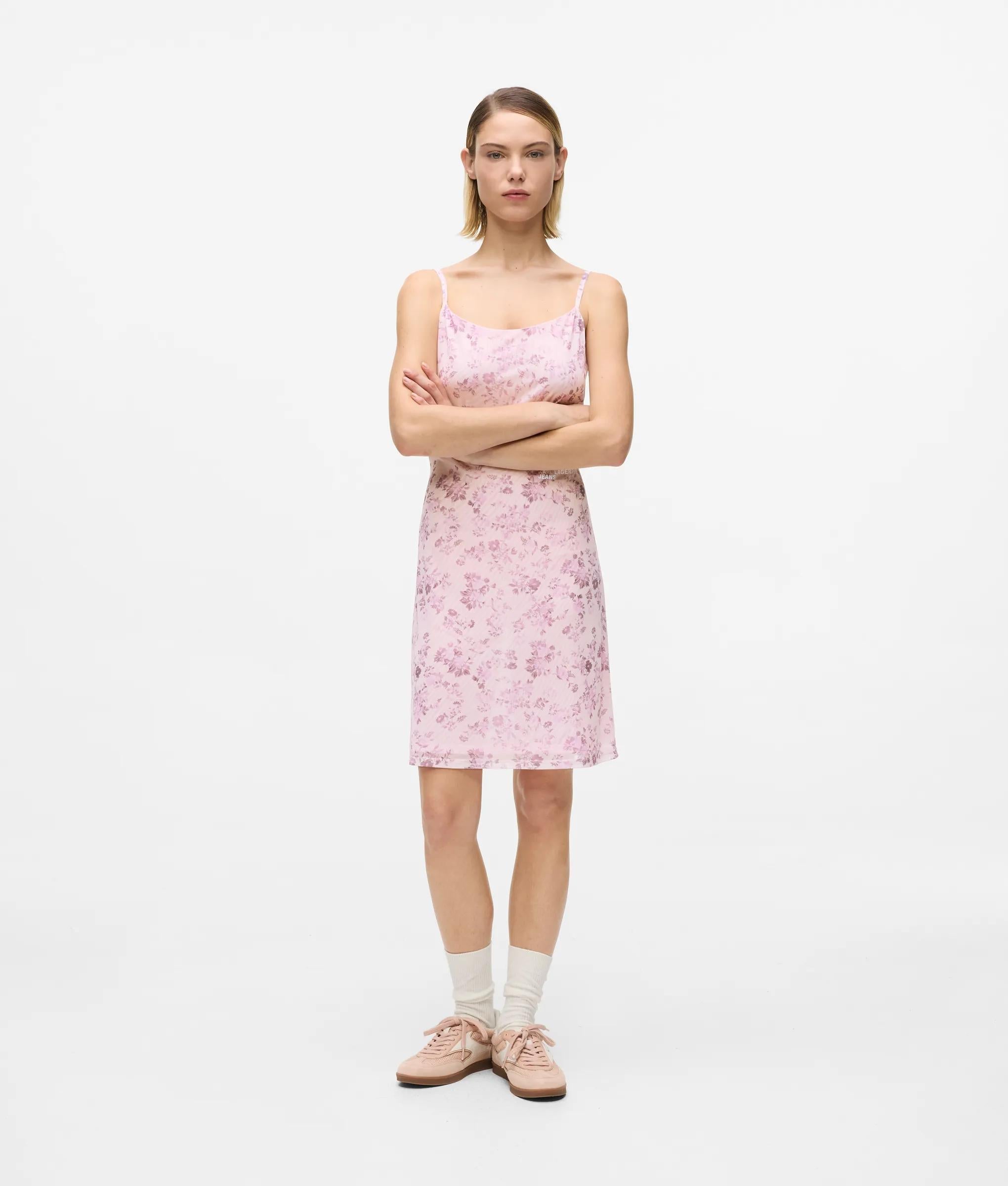 Karl Lagerfeld Floral Mesh Slip Dress Floral All Over Print Pink