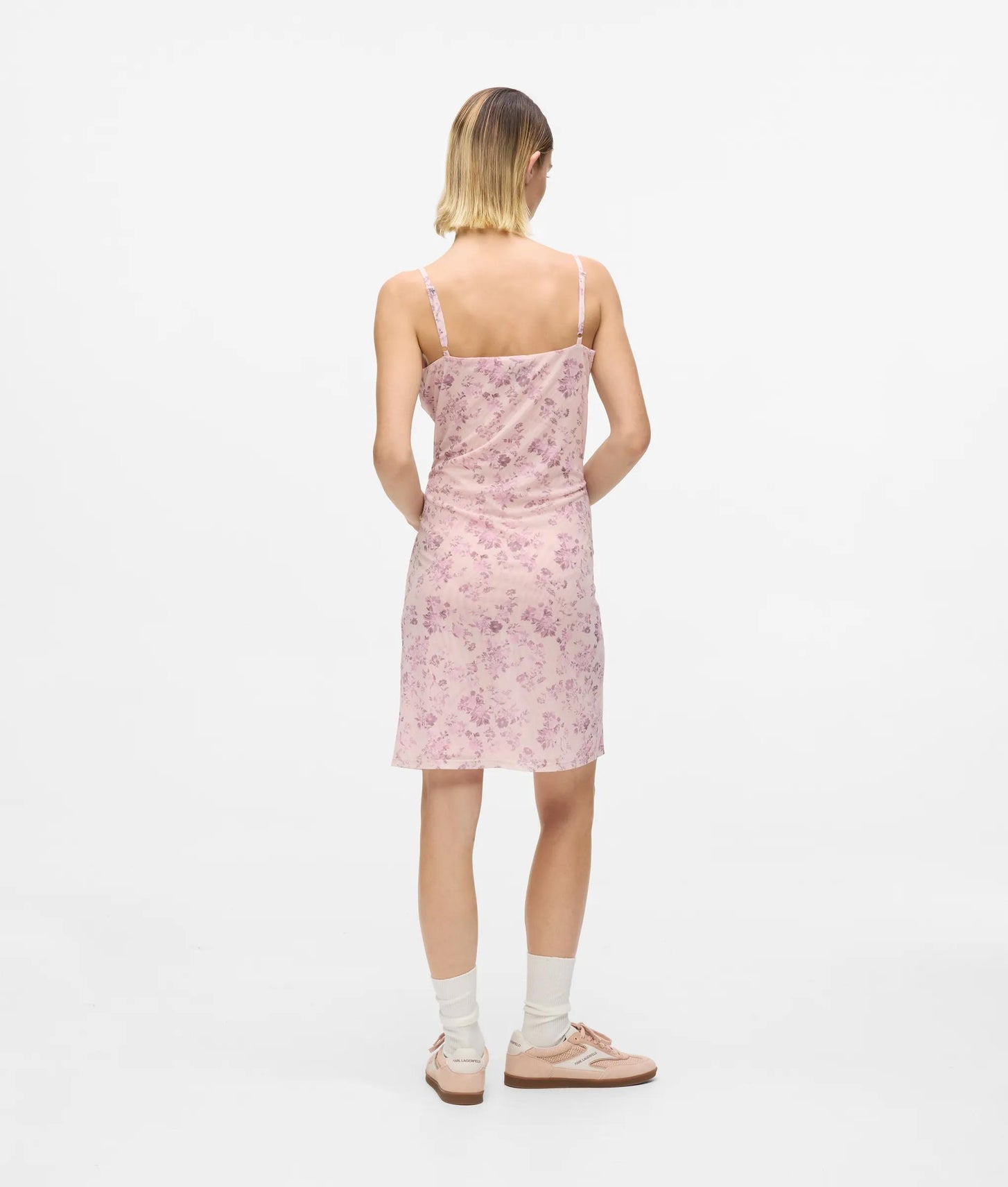 Karl Lagerfeld Floral Mesh Slip Dress Floral All Over Print Pink
