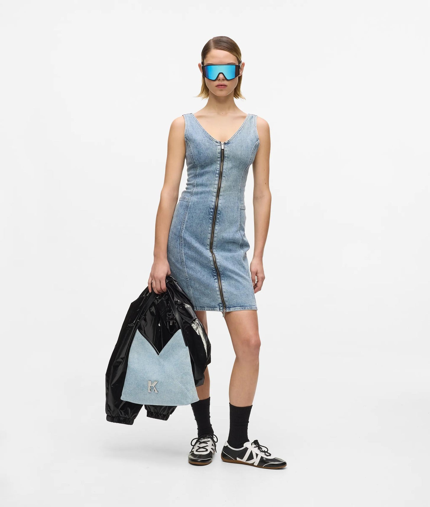 Karl Lagerfeld V-Neck Denim Dress Vintage Light Blue