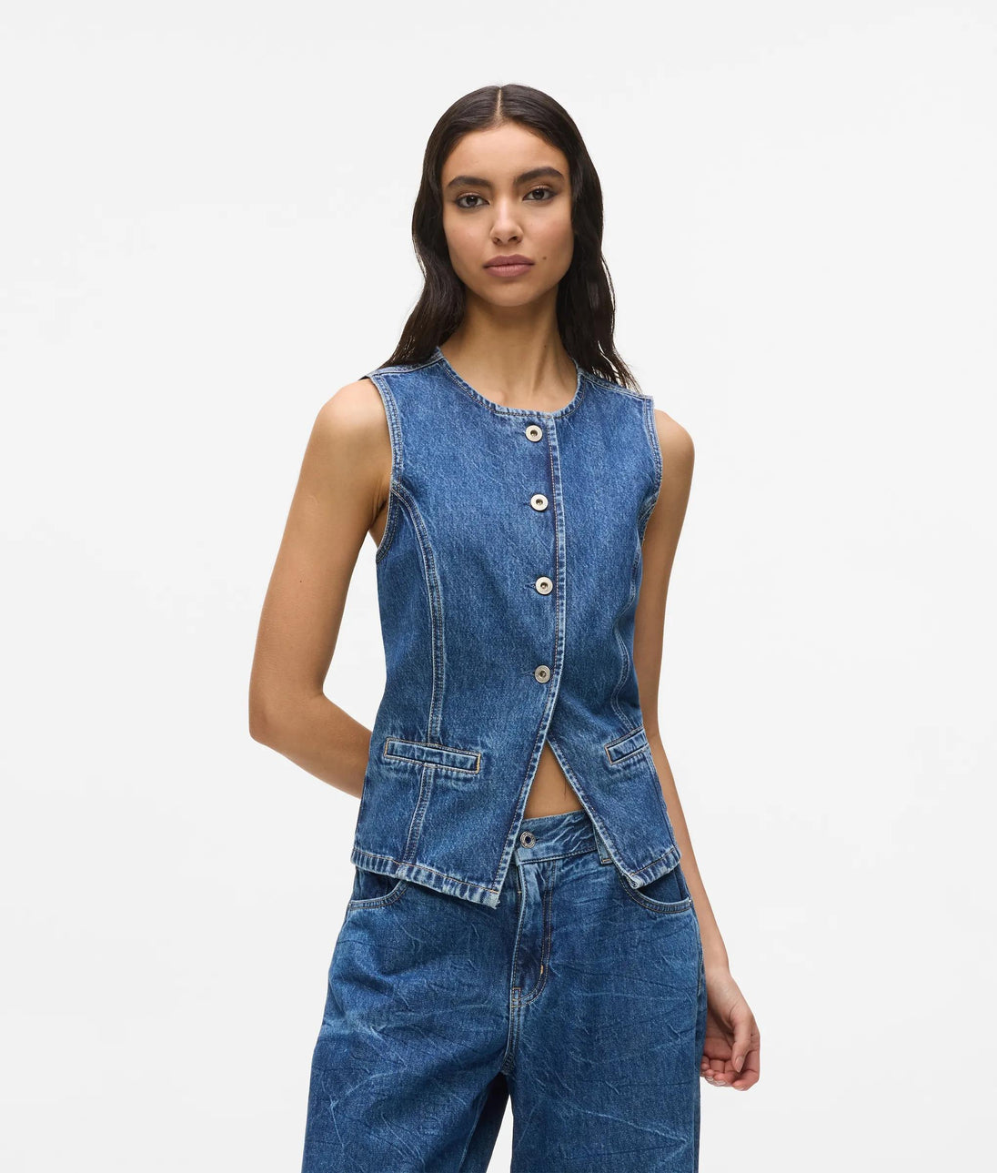 Karl Lagerfeld Dual-Layer Denim Mini Skirt Mid Blue Blocked