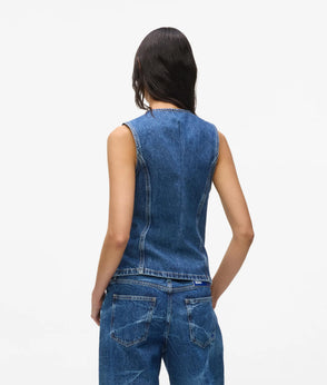 Karl Lagerfeld Dual-Layer Denim Mini Skirt Mid Blue Blocked