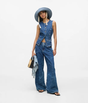 Karl Lagerfeld Dual-Layer Denim Mini Skirt Mid Blue Blocked