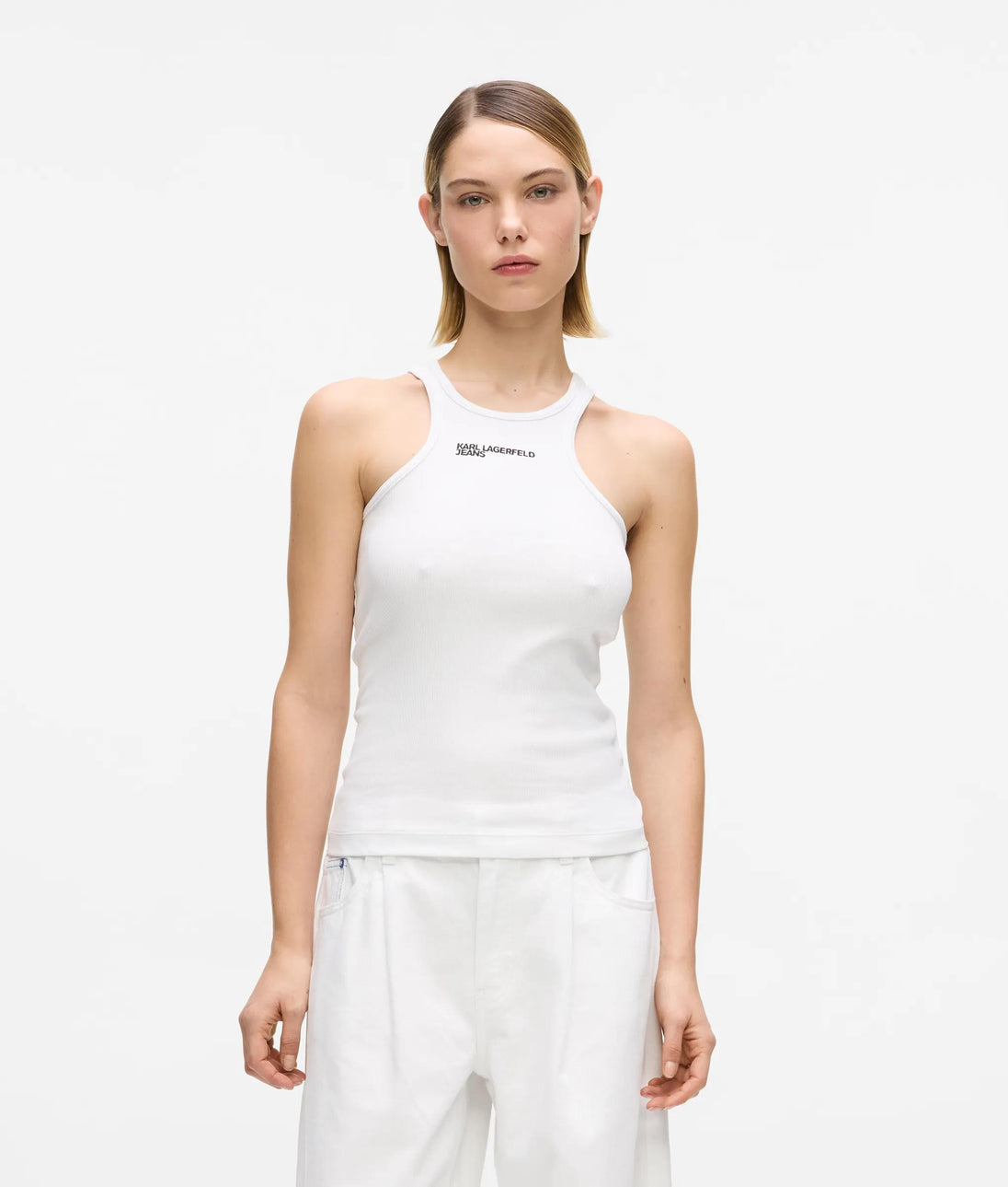 Karl Lagerfeld High-Rise Belted Denim Shorts Washed Mid Blue