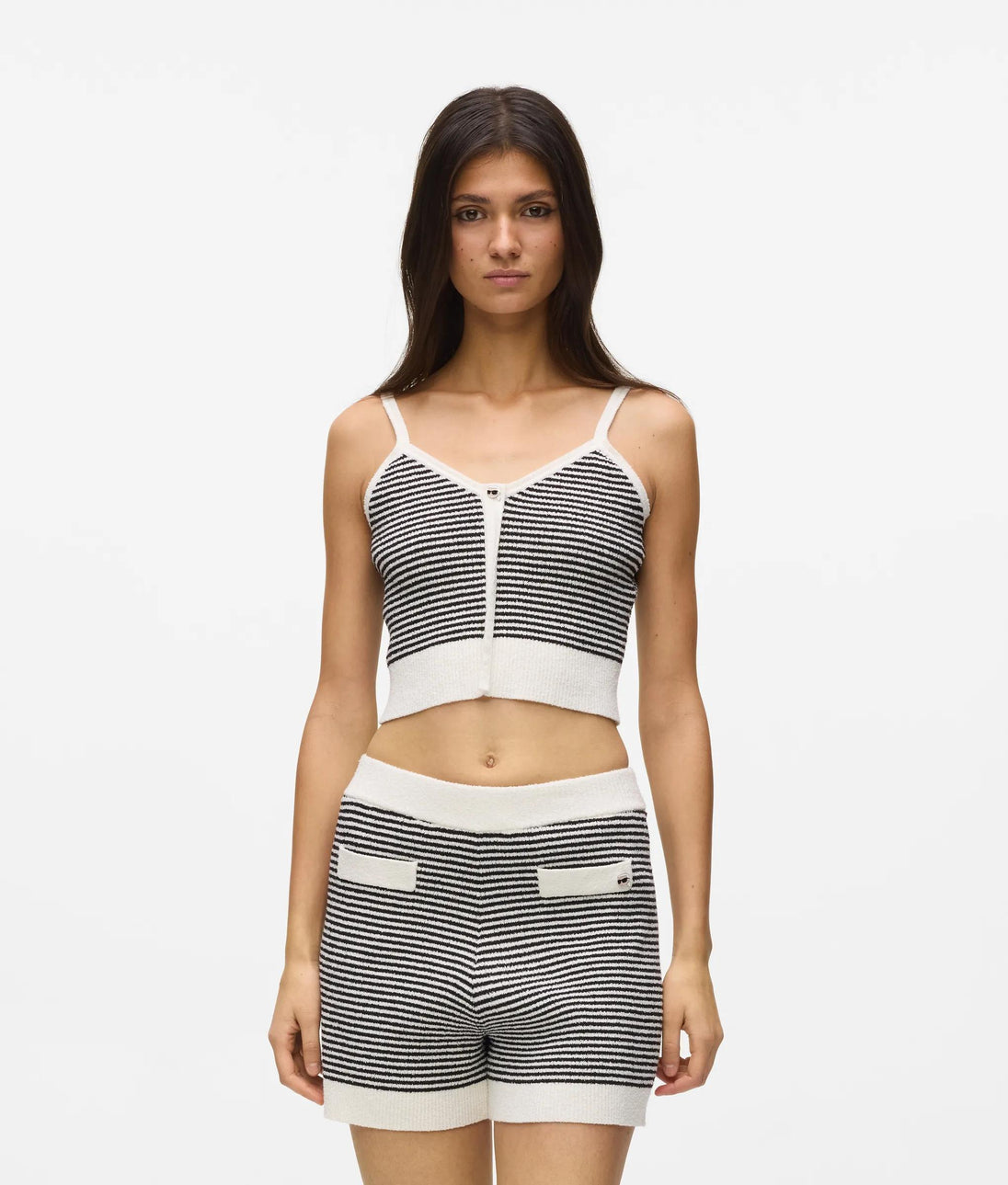 Karl Lagerfeld Ikon Striped Knit Shorts Small Stripe Black-White