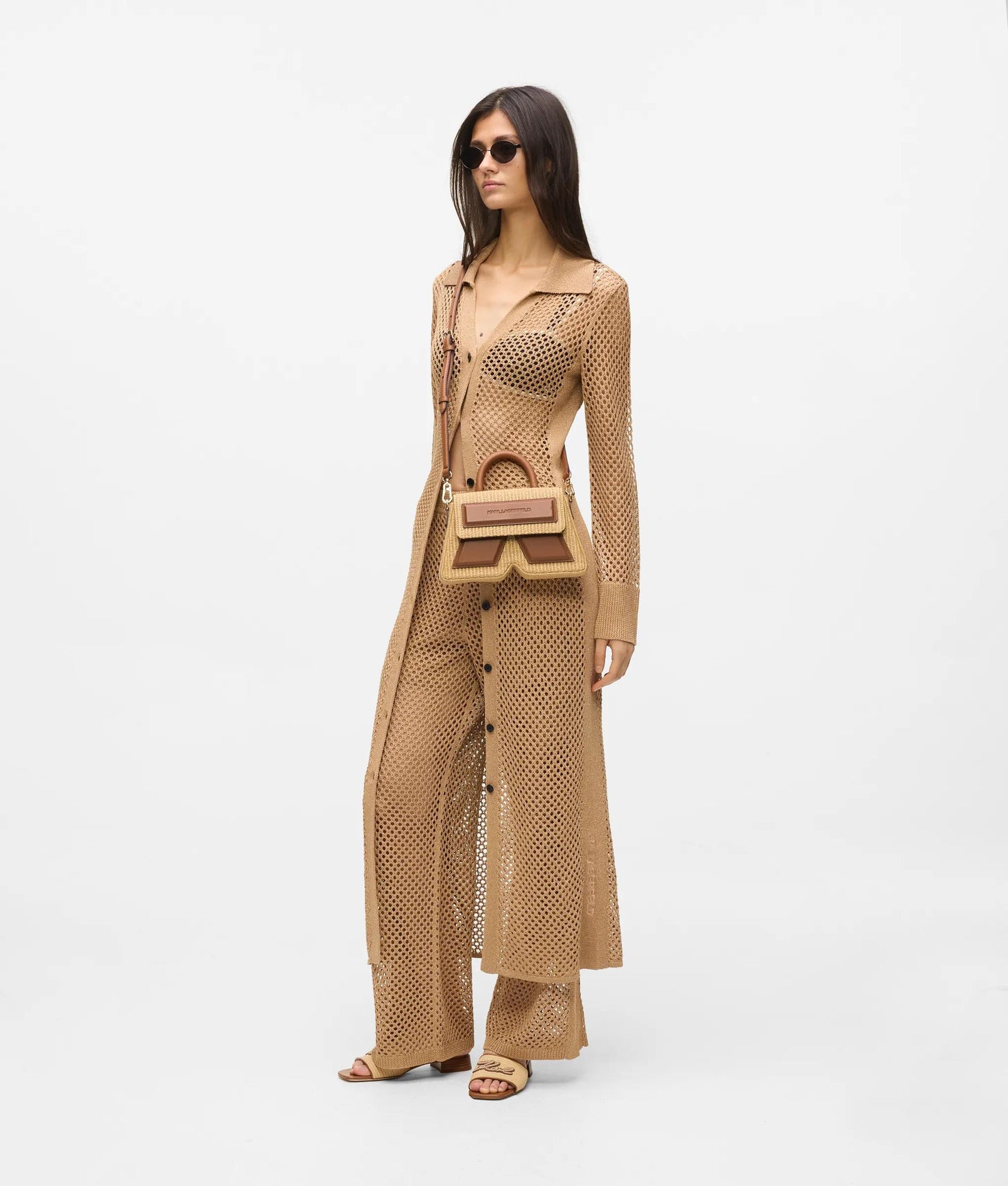 KarlLagerfeld Ikon K Woven Top Handle Bag Natural-Tan