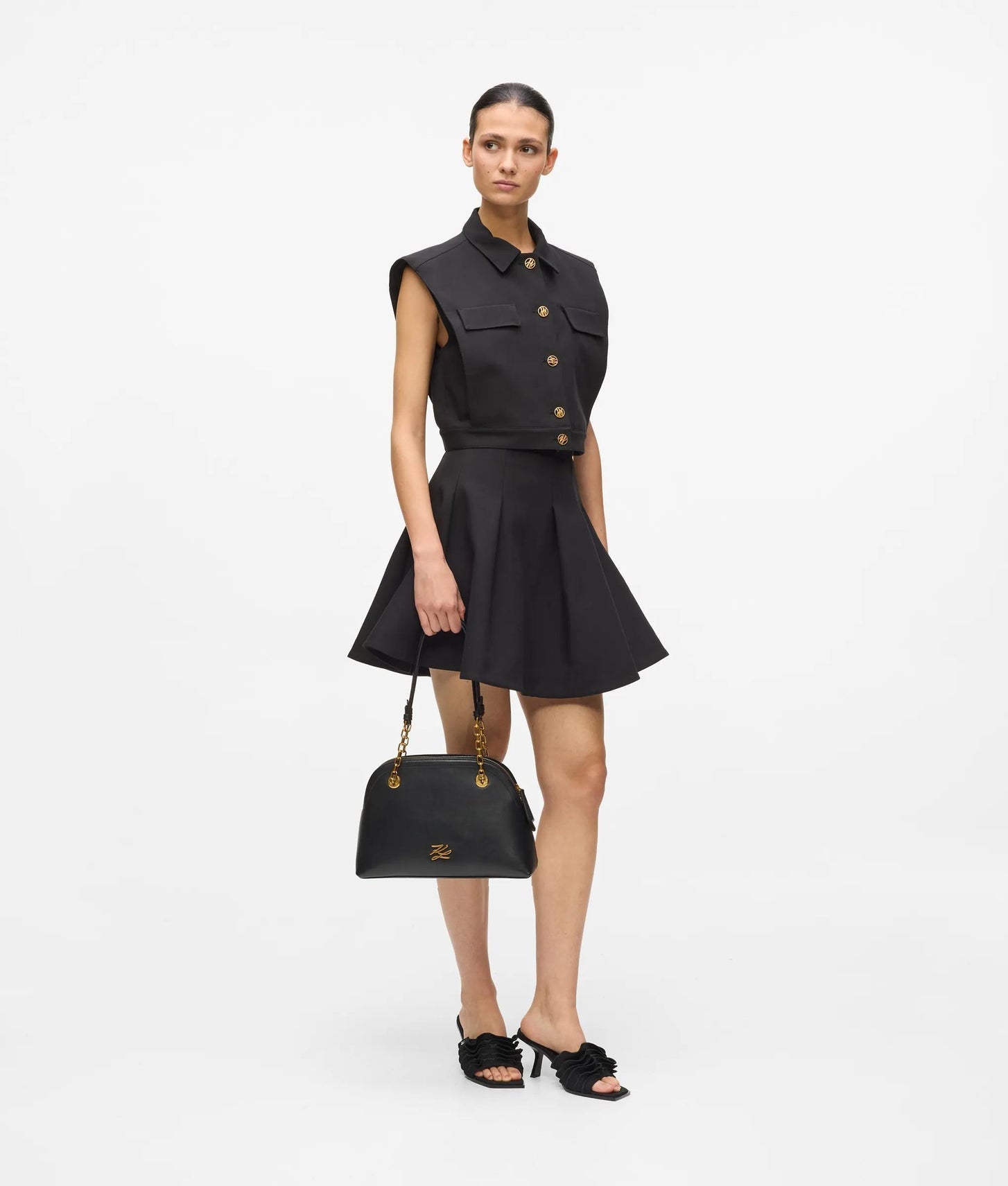KarlLagerfeld Kautograph Medium Bowling Bag Black/Gold