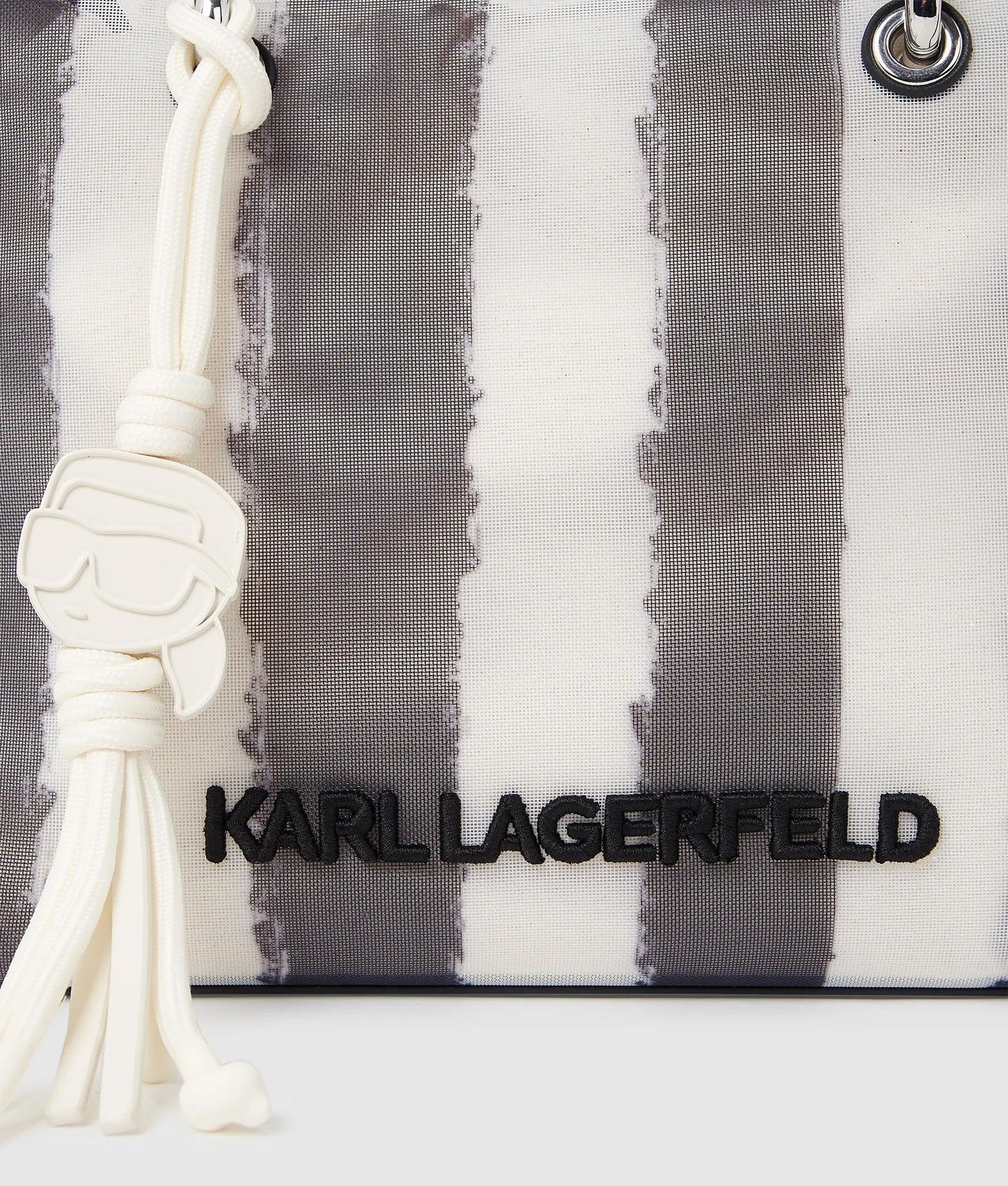 KarlLagerfeld Ikon Mesh Small Tote Bag Black Stripes