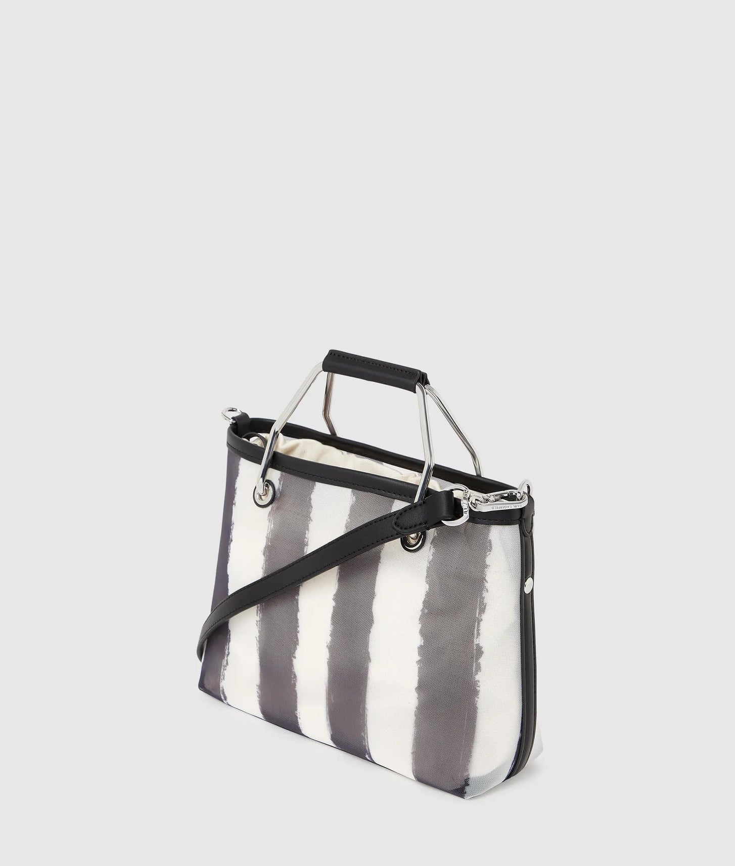 KarlLagerfeld Ikon Mesh Small Tote Bag Black Stripes
