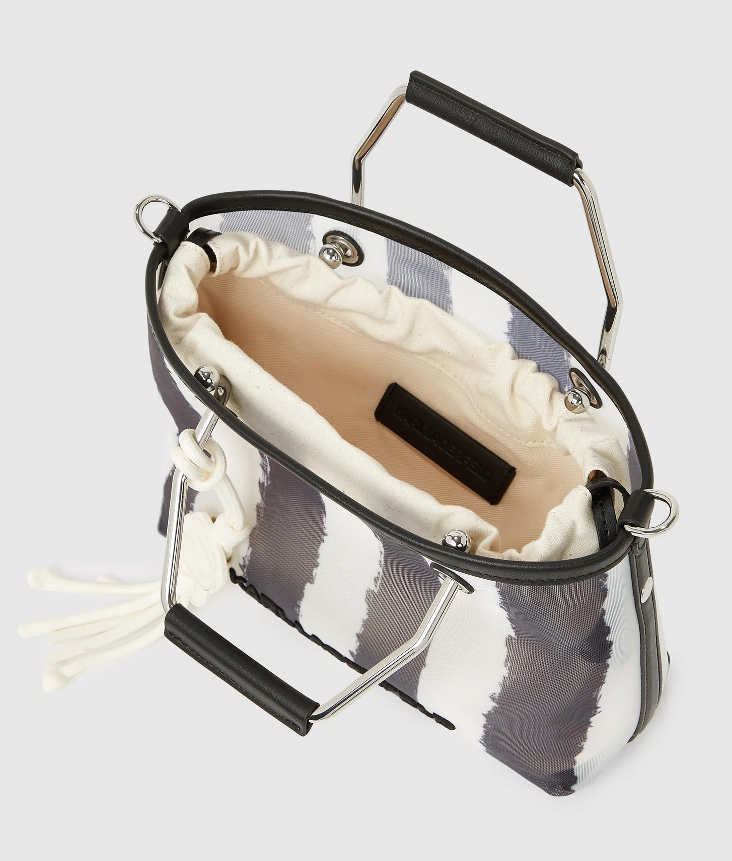 KarlLagerfeld Ikon Mesh Small Tote Bag Black Stripes