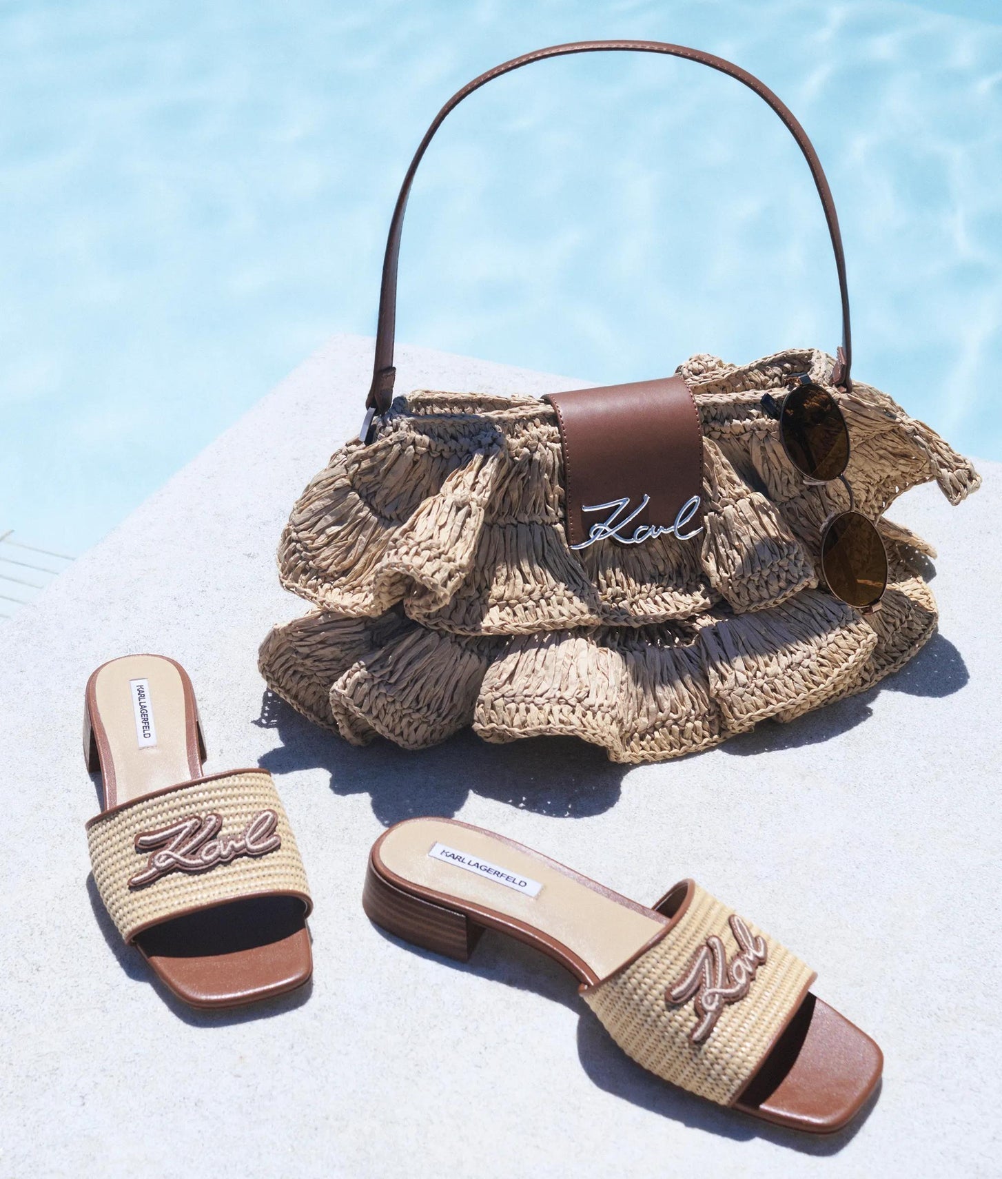 KarlLagerfeld Ksignature Ruffle Shoulder Bag Natural-Tan
