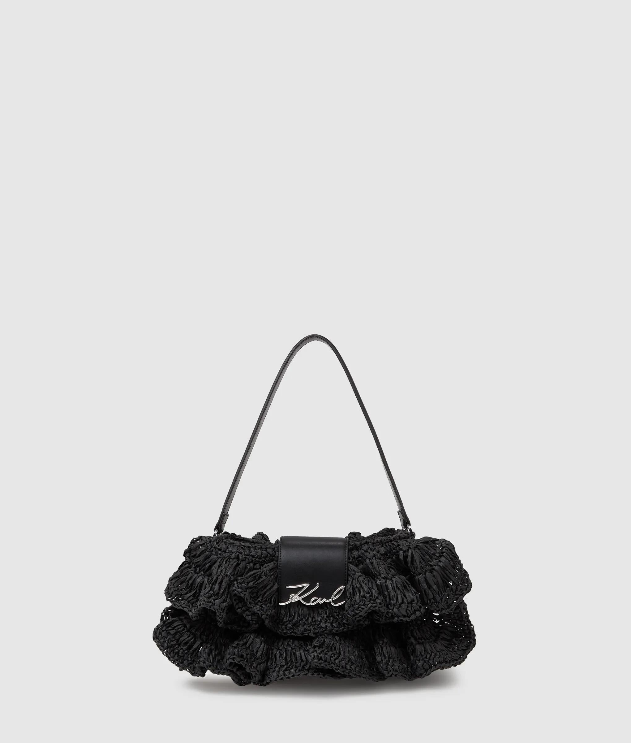 KarlLagerfeld Ksignature Ruffle Shoulder Bag Black