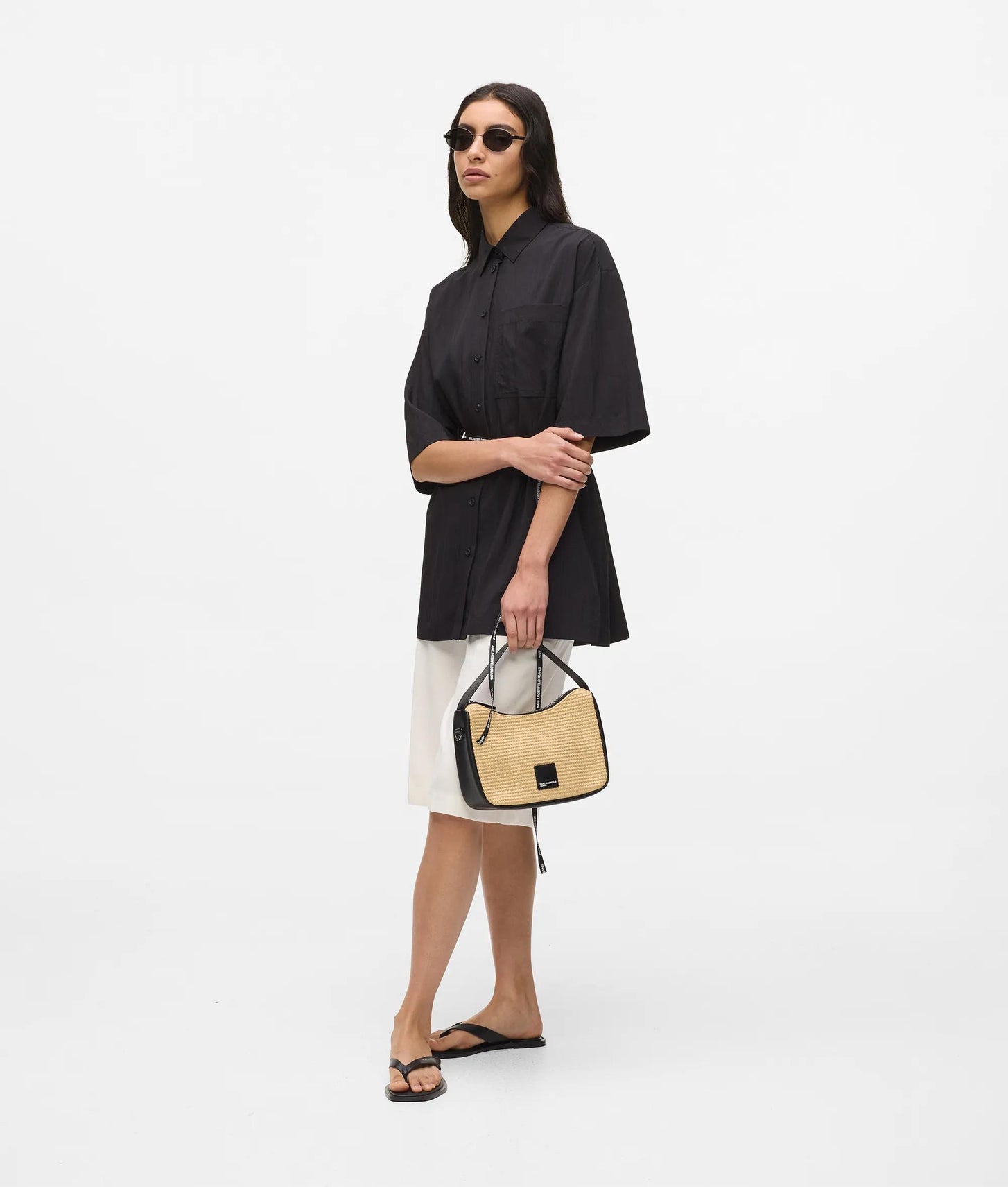 KarlLagerfeld Woven Mini Hobo Bag Natural