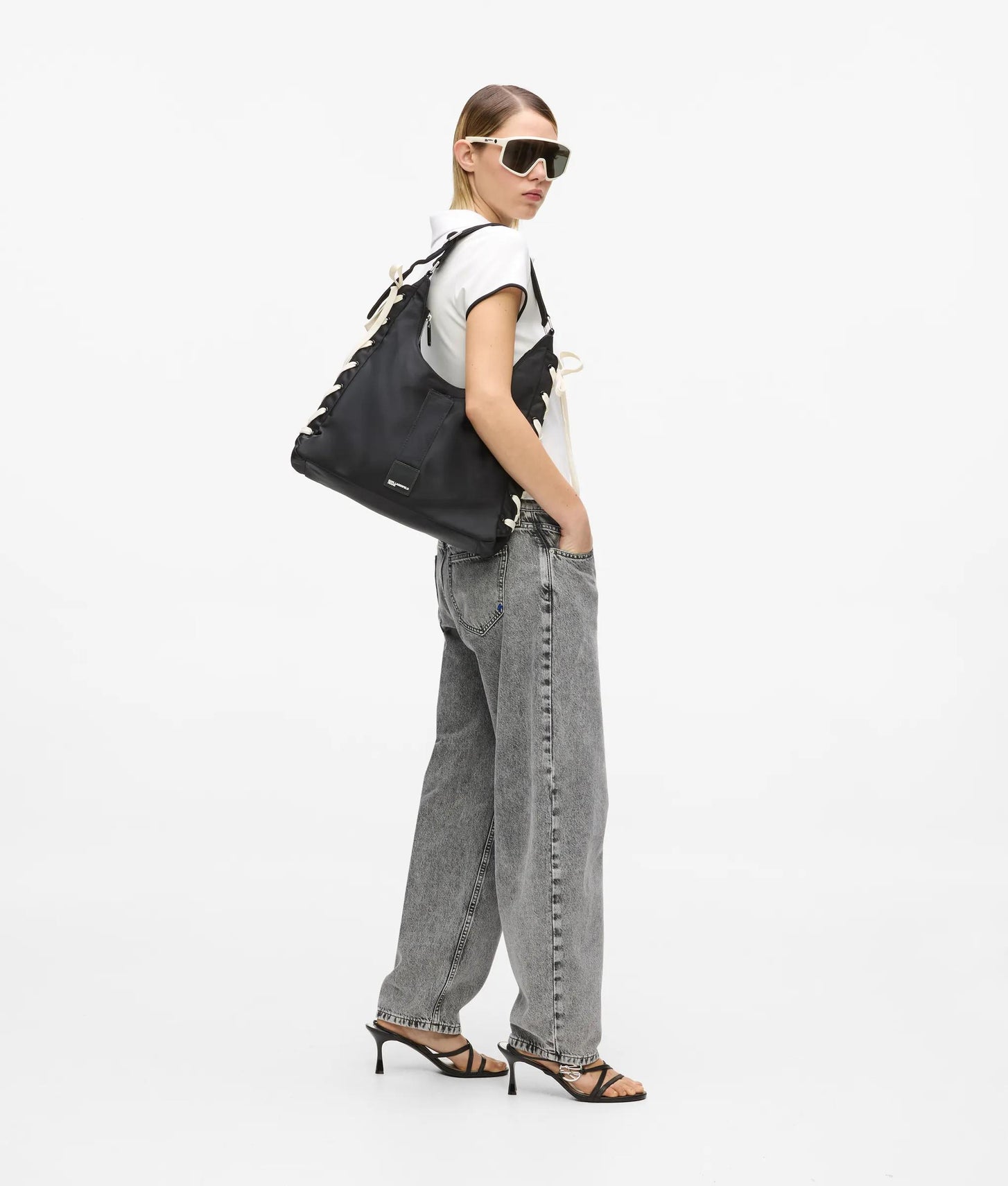 KarlLagerfeld Nylon Lace-Up Tote Bag Black