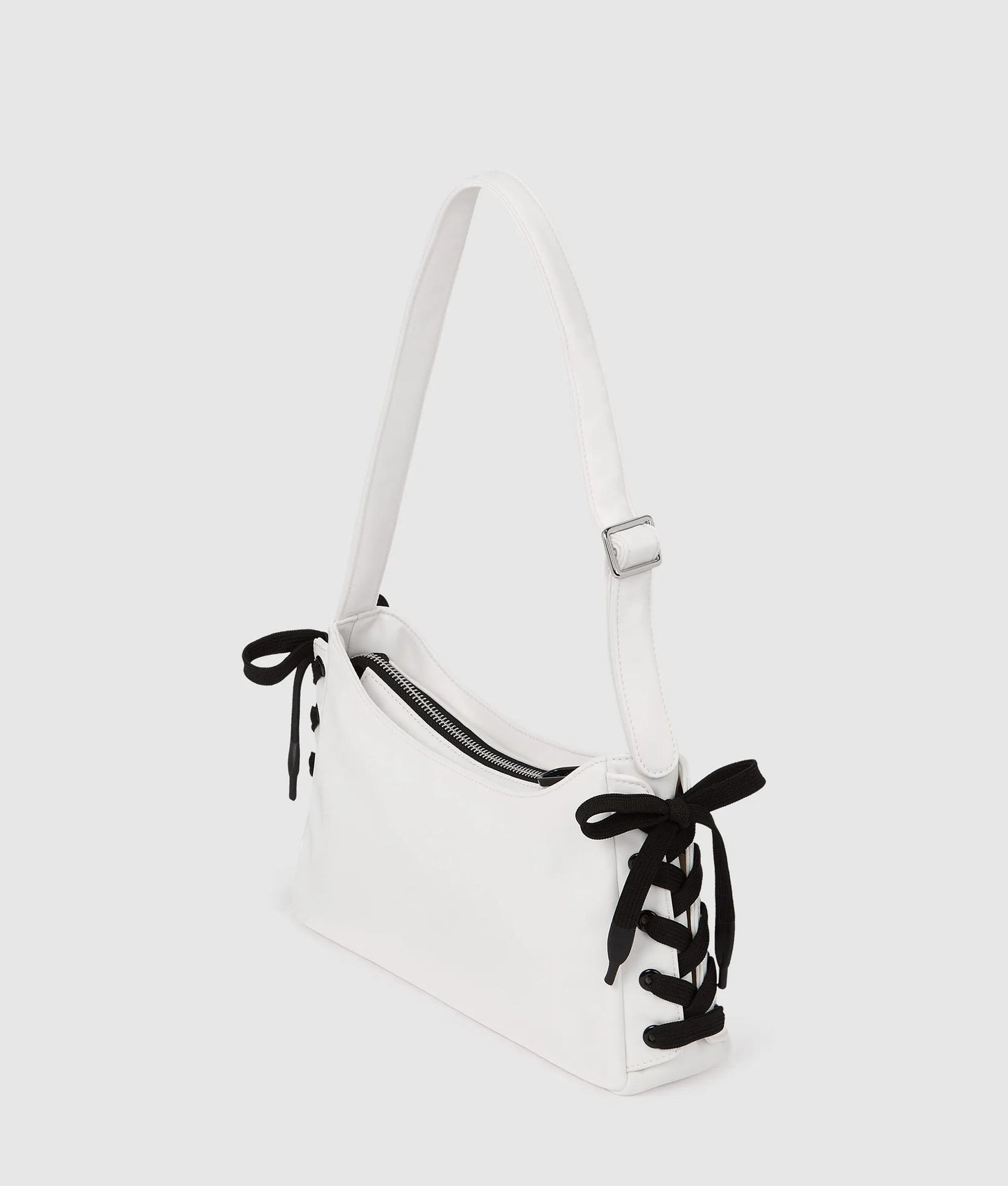 KarlLagerfeld Nylon Lace-Up Shoulder Bag White