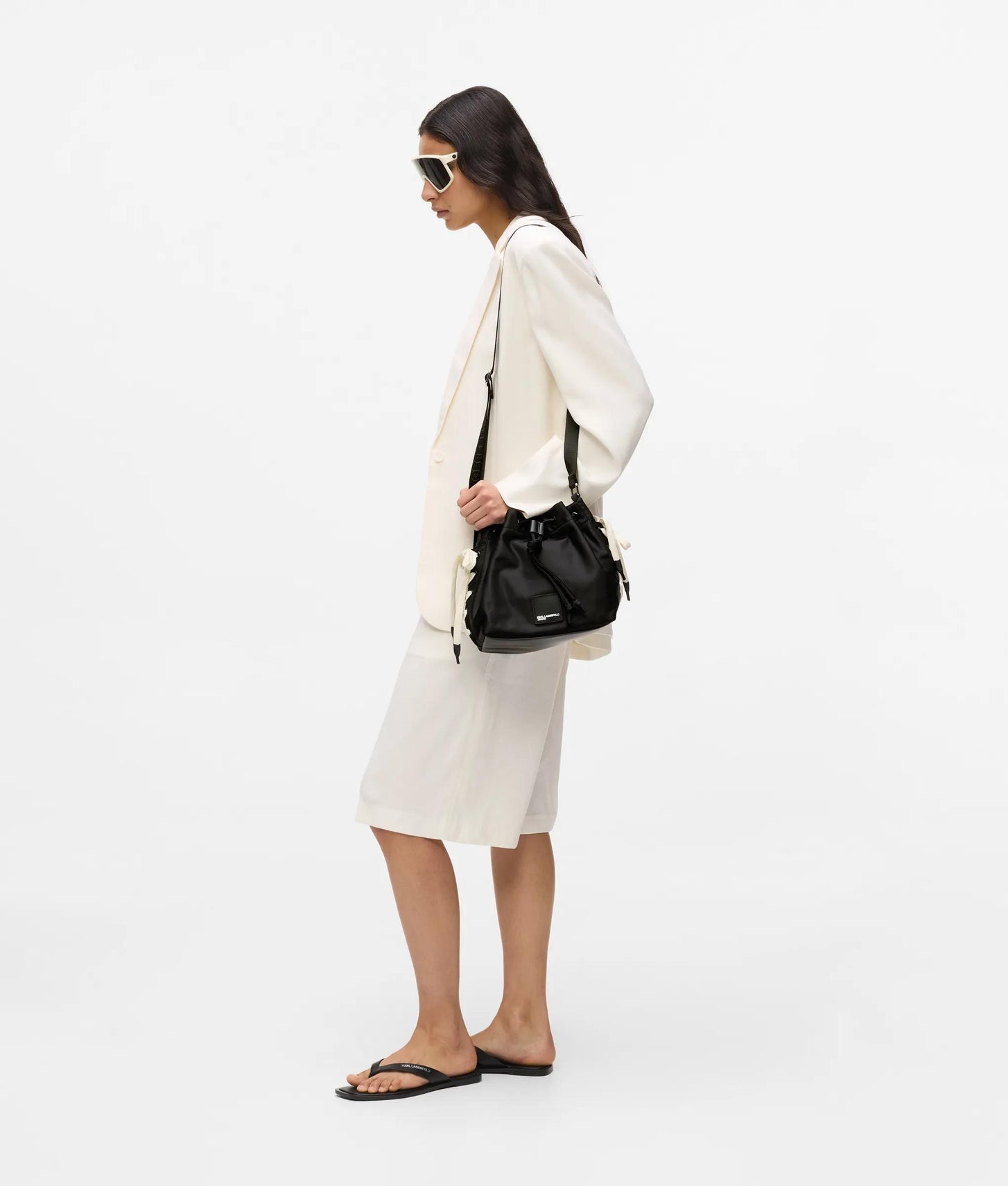 KarlLagerfeld Nylon Lace-Up Bucket Bag Black