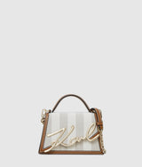 KarlLagerfeld Ksignature Striped Crossbody Bag Natural Canvas Tan