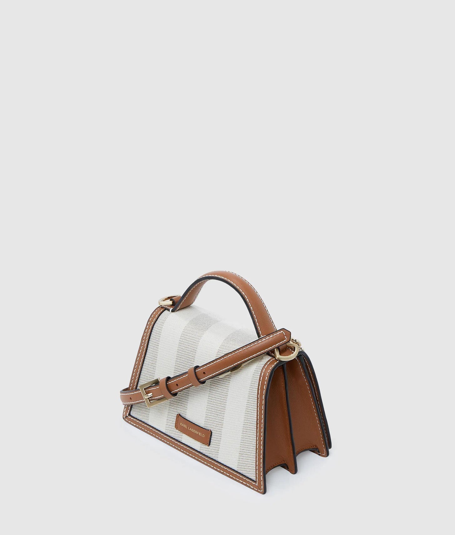 KarlLagerfeld Ksignature Striped Crossbody Bag Natural Canvas Tan