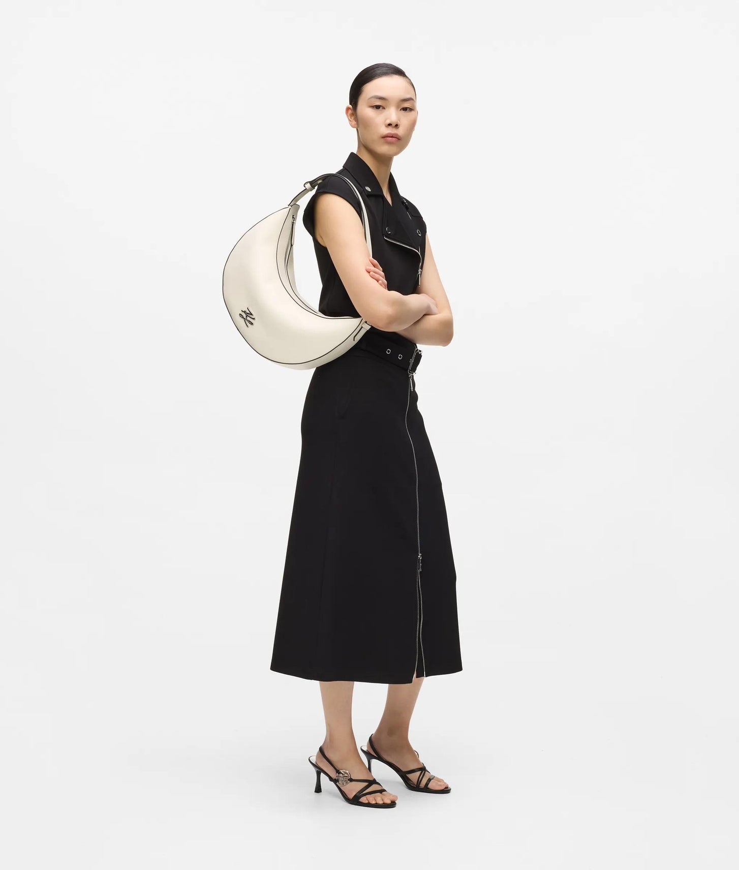 KarlLagerfeld Kautograph Oversized Moon Bag Off White