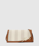KarlLagerfeld Ksignature Striped Flap Bag Natural Canvas Tan